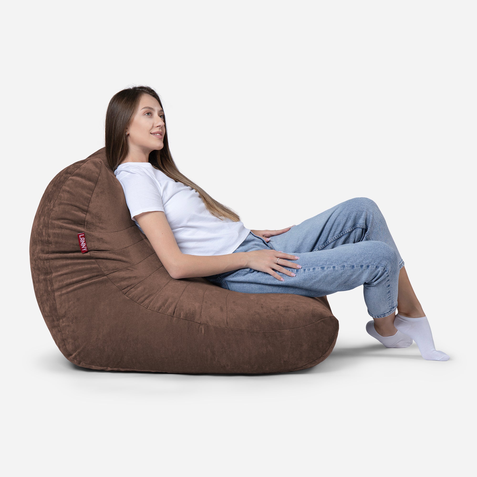 Curvy Aldo Brown Bean Bag Chair & Footrest Set
