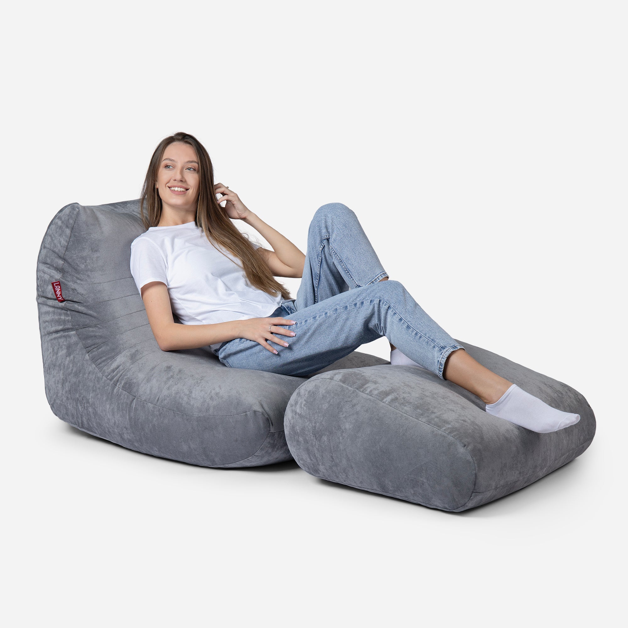 Curvy Aldo Gray Bean Bag Chair & Footrest Set
