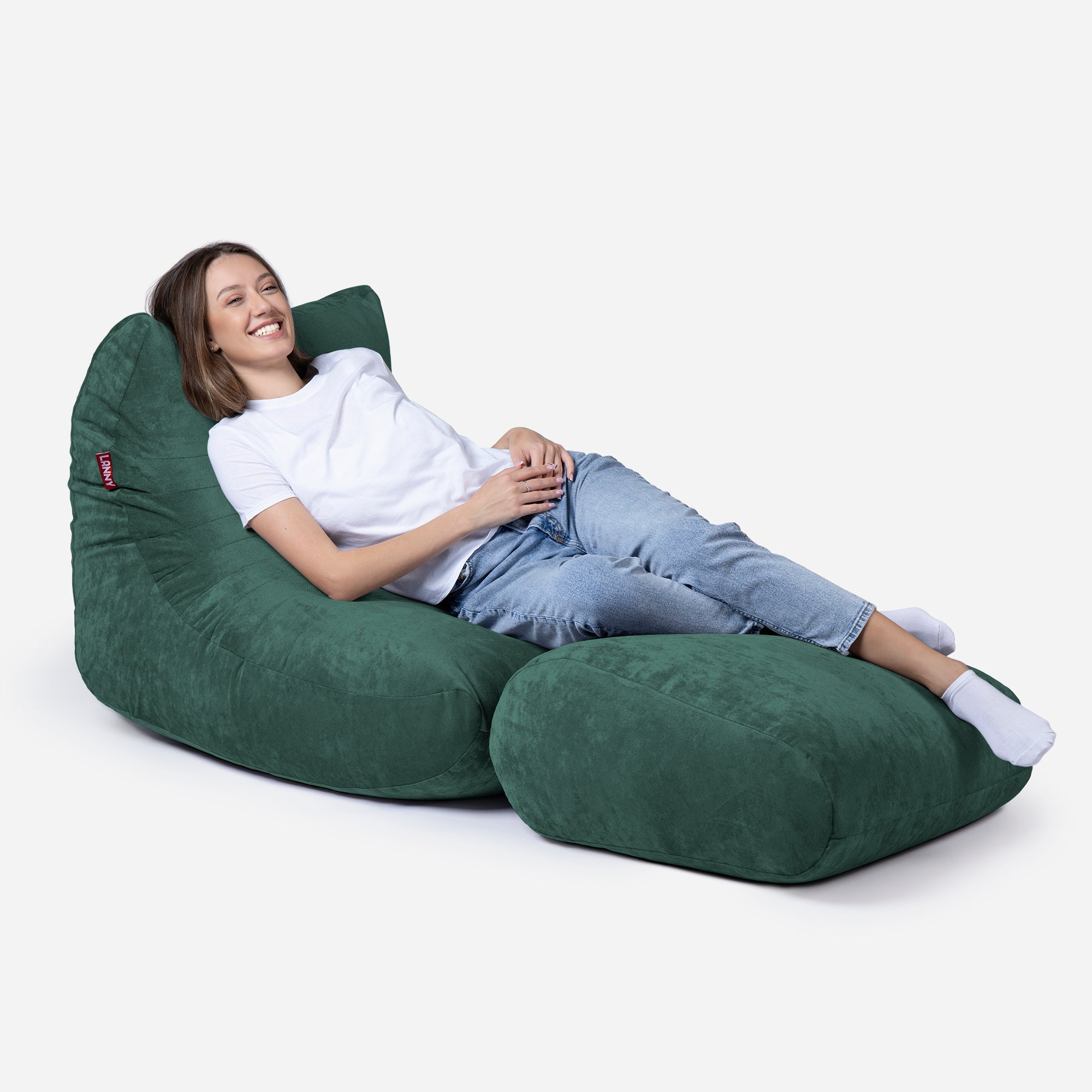 Curvy Aldo Green Bean Bag Chair & Footrest Set