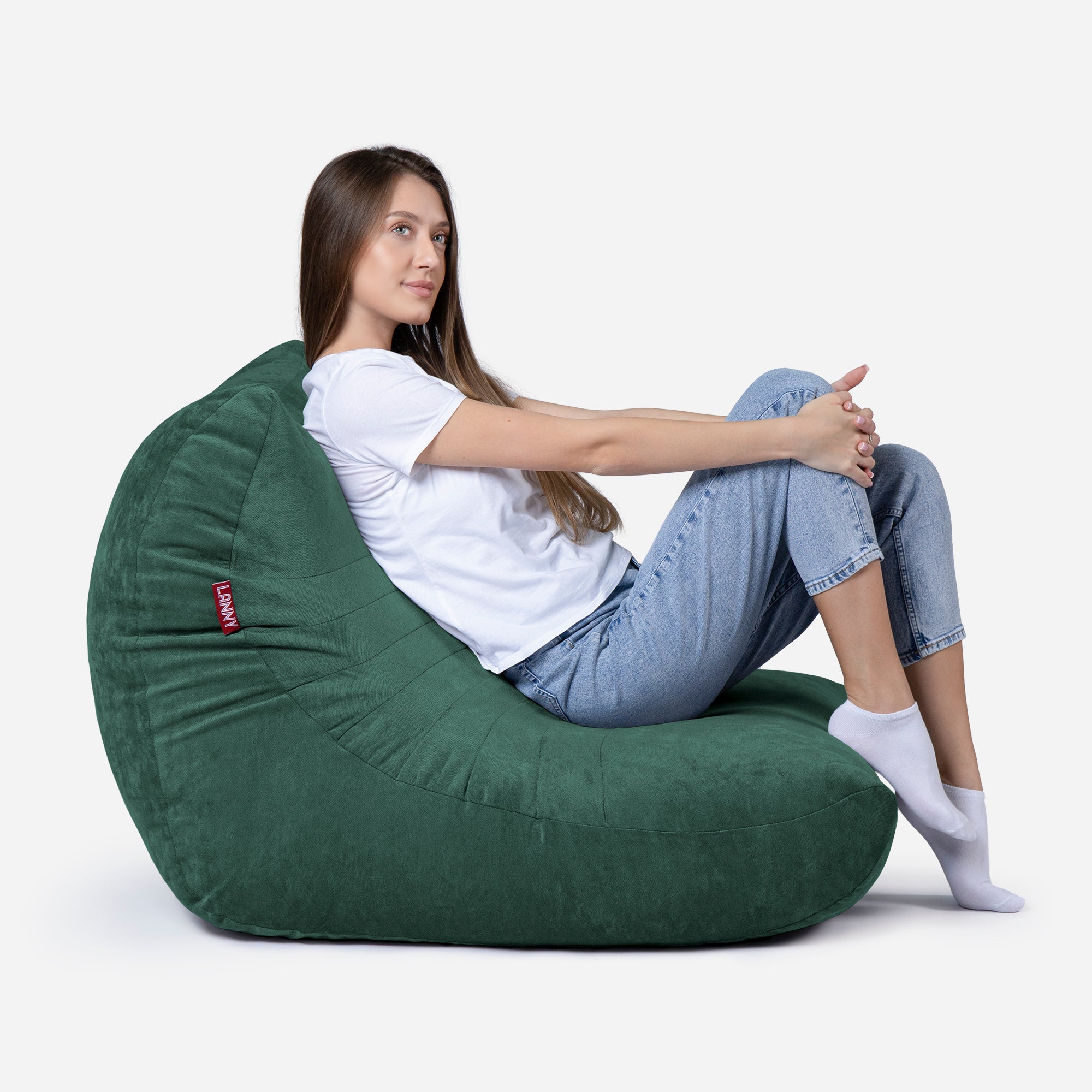 Curvy Aldo Green Bean Bag Chair & Footrest Set