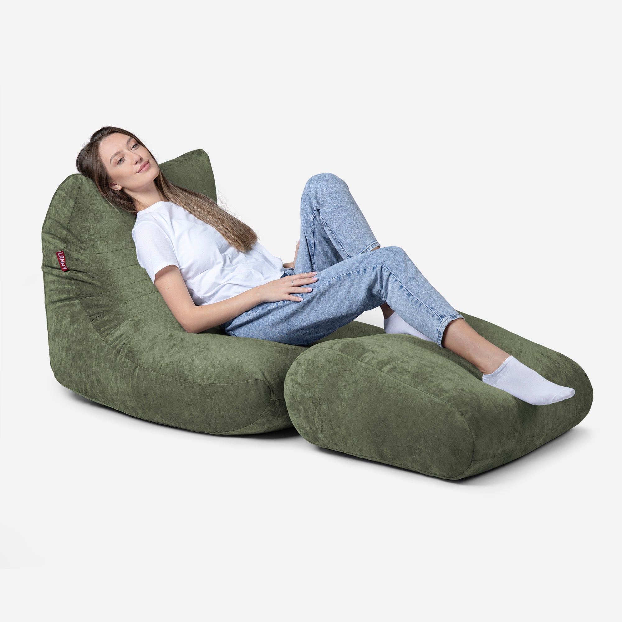 Curvy Aldo Khaki Bean Bag Chair & Footrest Set