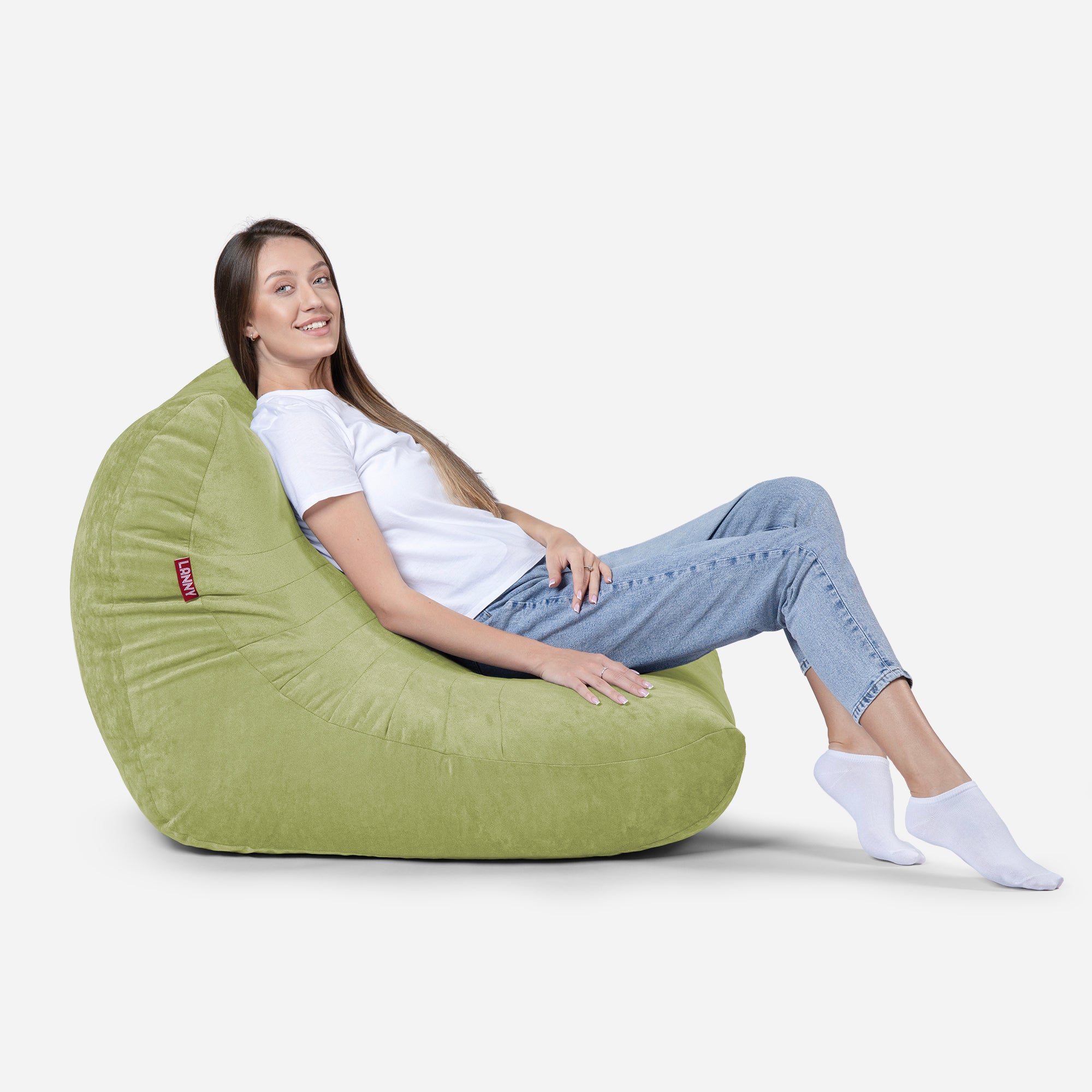 Curvy Aldo Lime Bean Bag Chair & Footrest Set