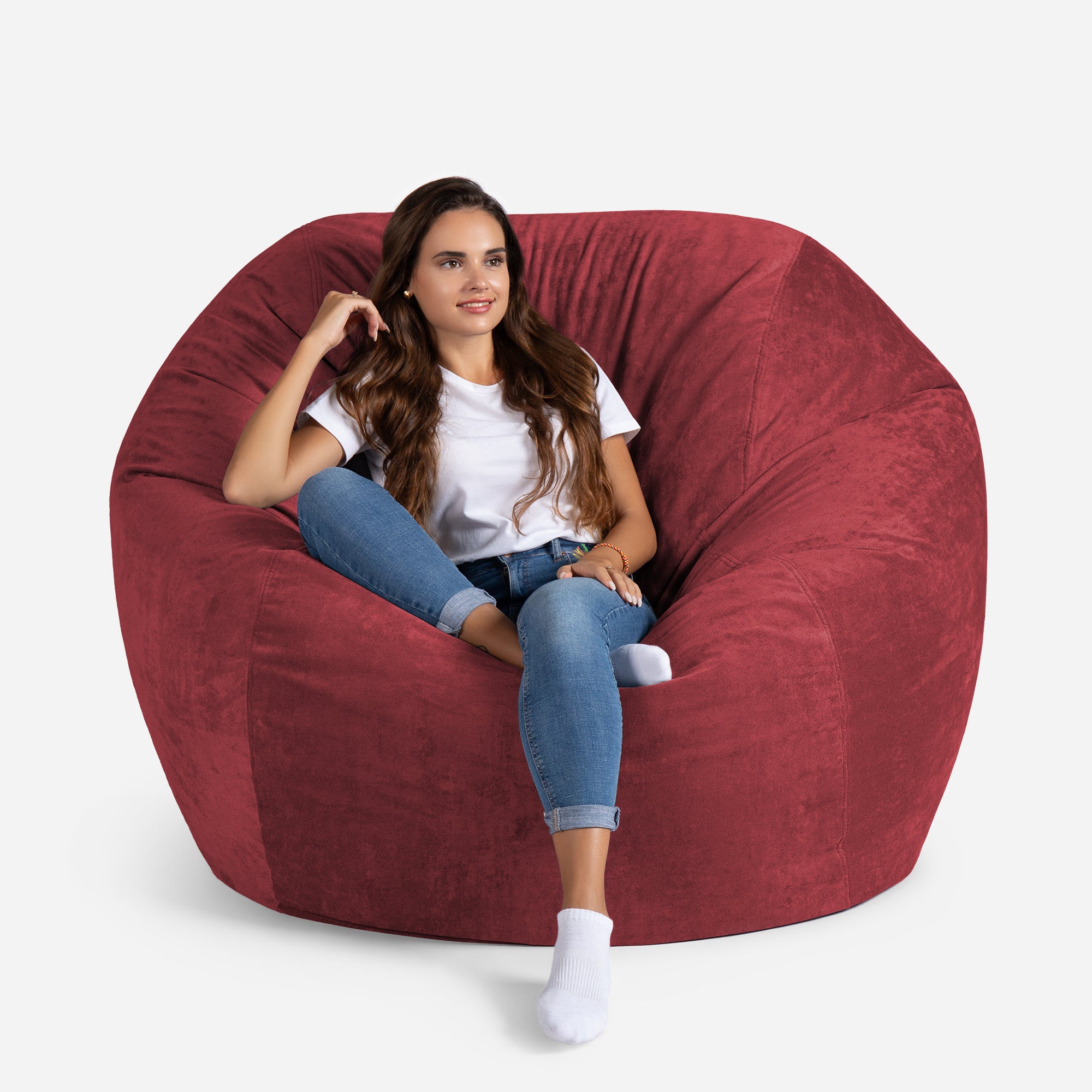Lanny Oversize Chenille Sphere Bean bag - Red