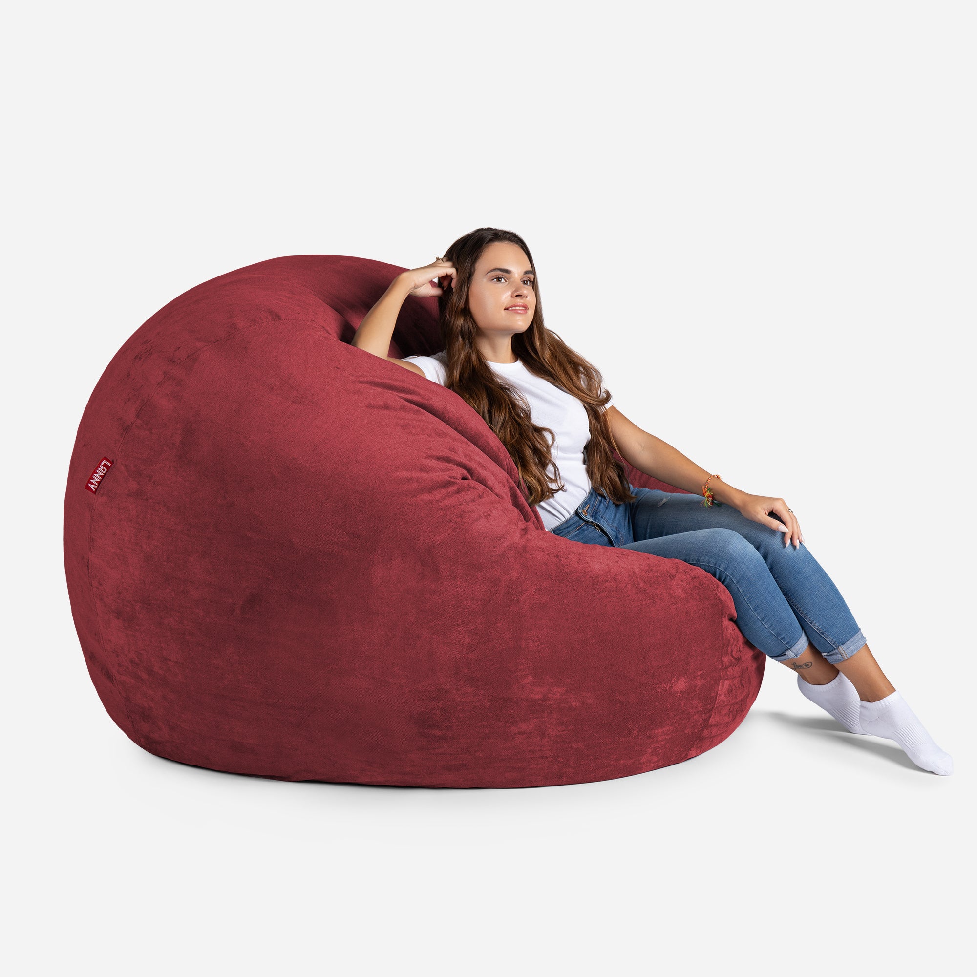 Lanny Oversize Chenille Sphere Bean bag - Red