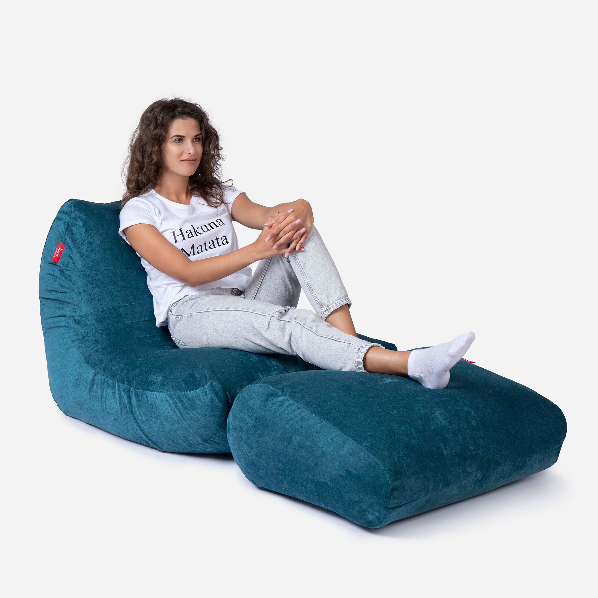 Curvy Aldo Aqua Bean Bag Chair & Footrest Set