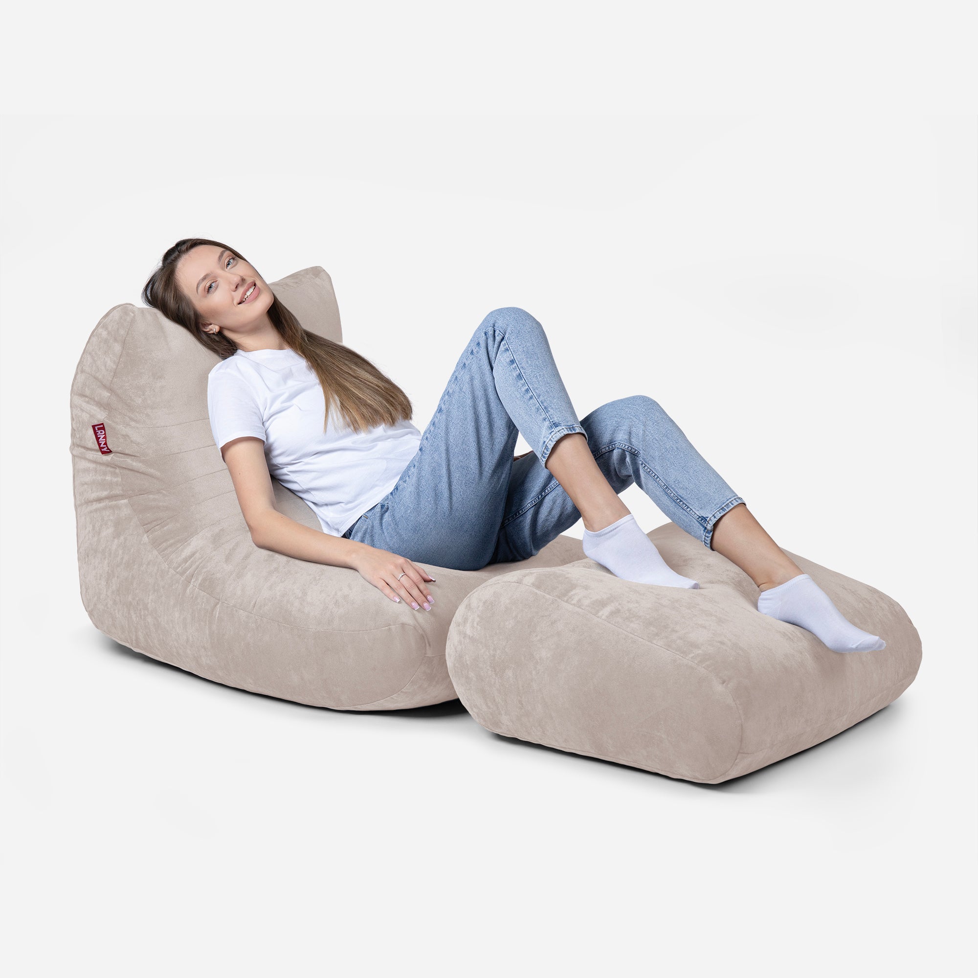 Curvy Aldo Beige Bean Bag Chair & Footrest Set