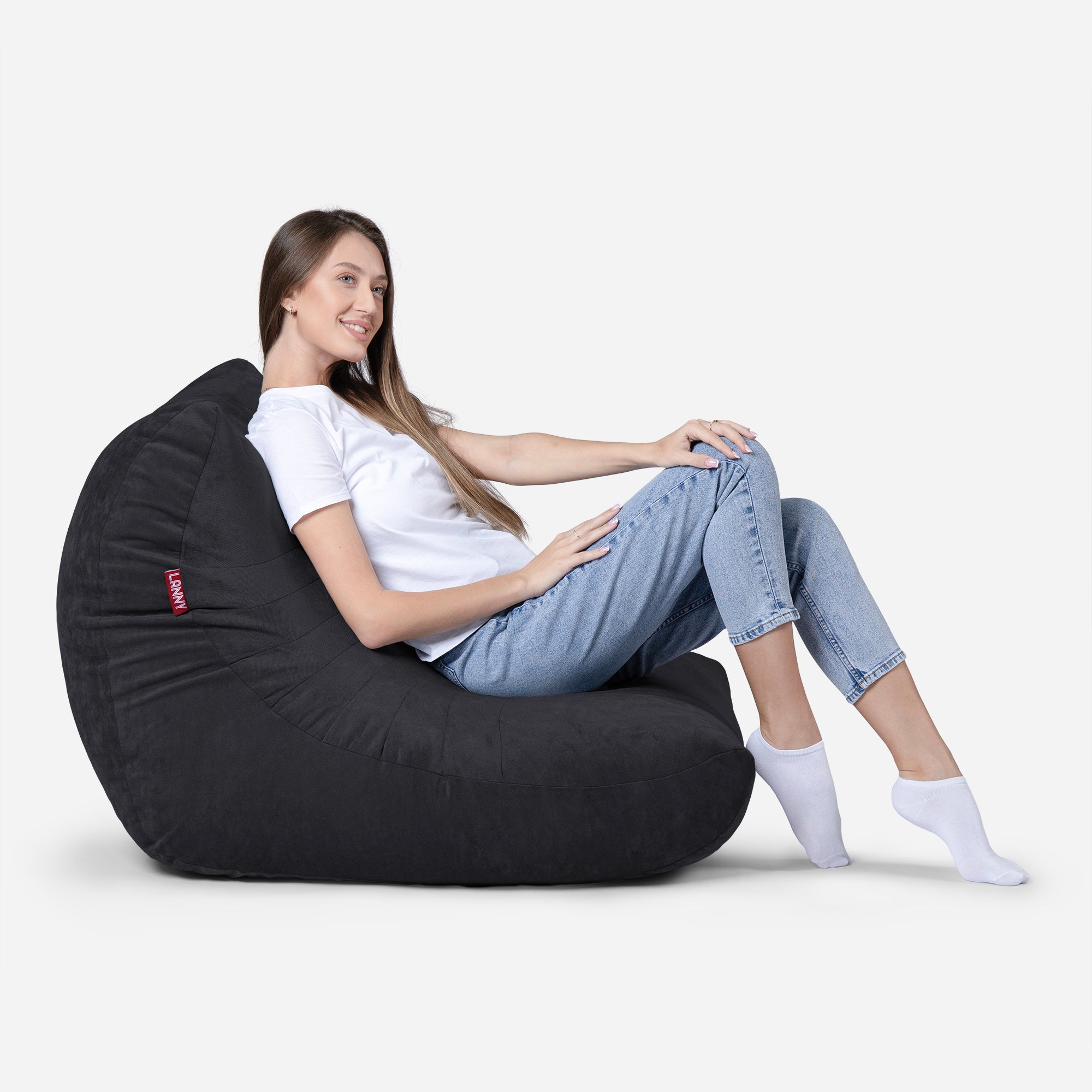 Curvy Aldo Black Bean Bag Chair & Footrest Set