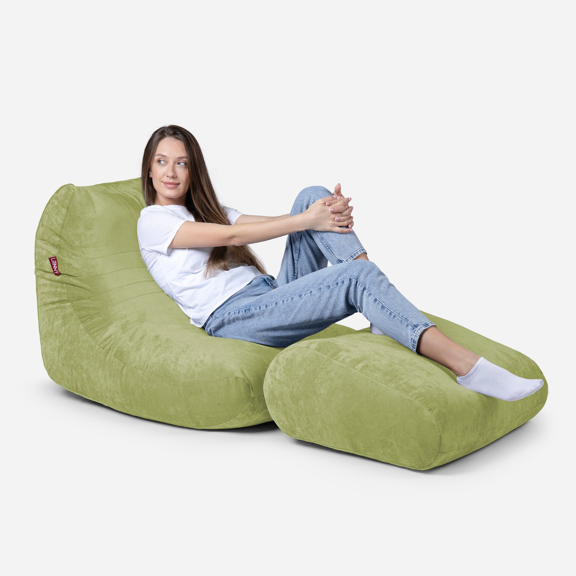 Curvy Aldo Lime Bean Bag Chair & Footrest Set