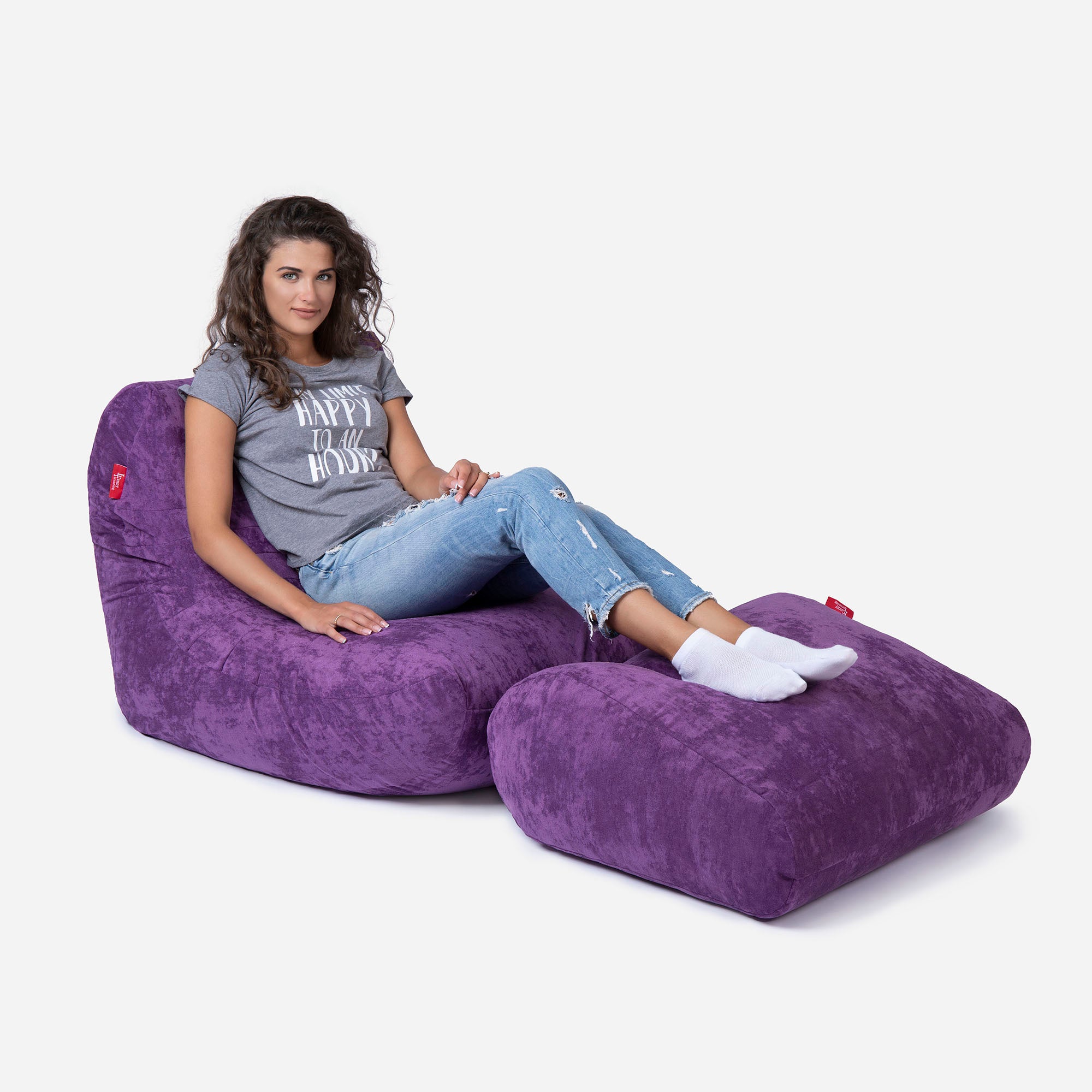 Curvy Aldo Violet Bean Bag Chair & Footrest Set
