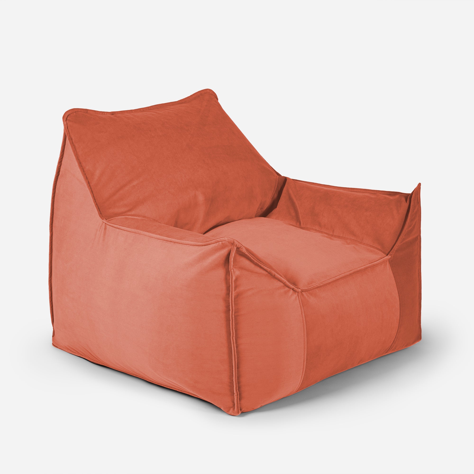 Light-toned Amber Lanny Uno luxury structured bean bag chair angled view.