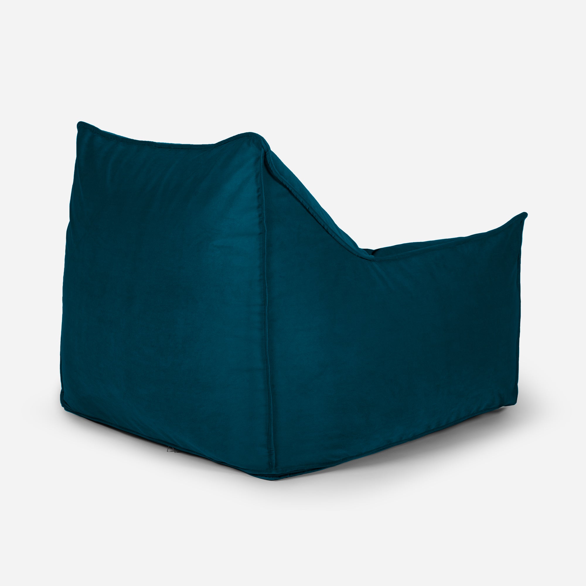Back of Aqua velvet fabric and durable stitching detail on Lanny Uno structured bean bag.
