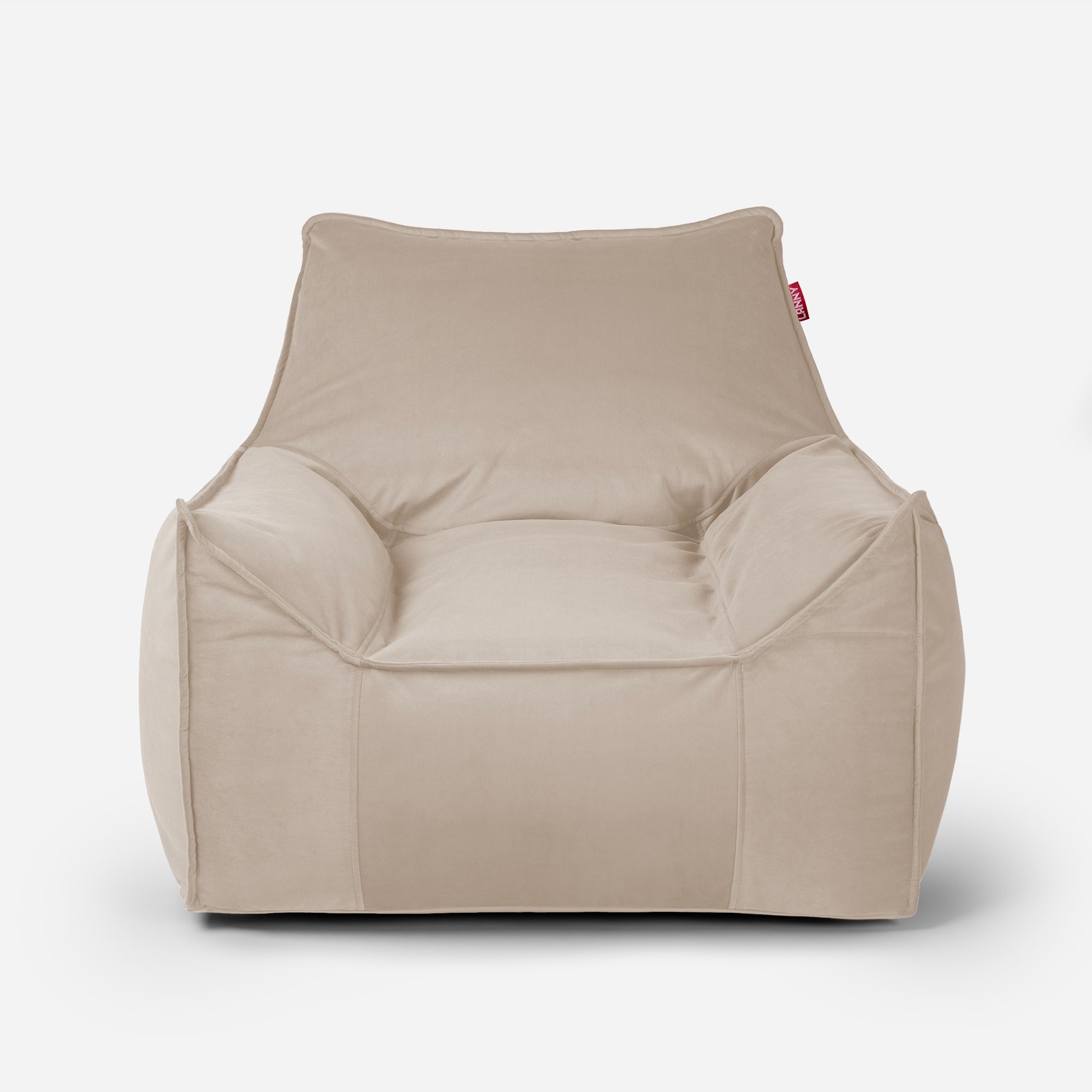 Warm Beige Lanny Uno structured velvet bean bag chair front view for neutral interiors.