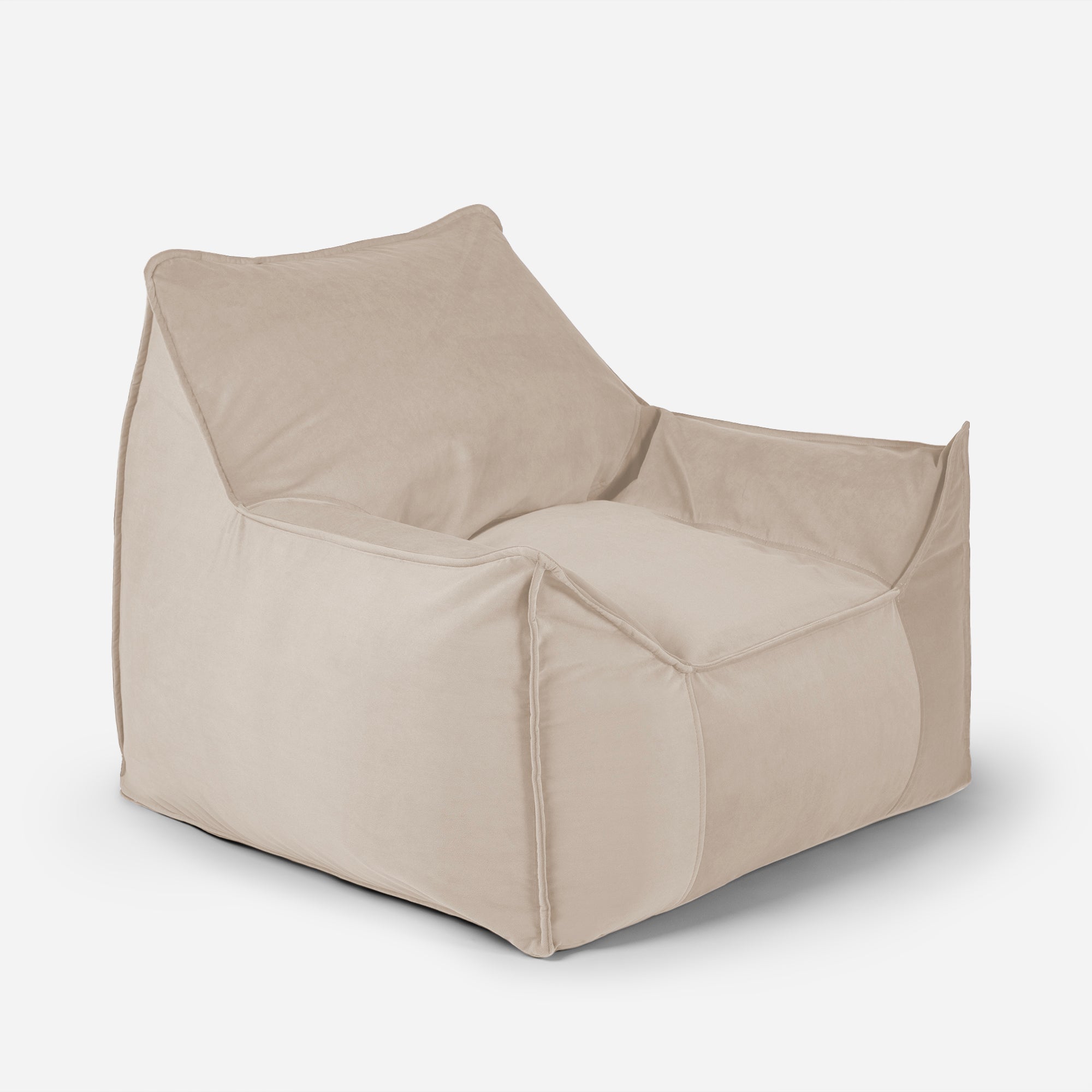Light-toned Beige Lanny Uno luxury structured bean bag chair angled view.