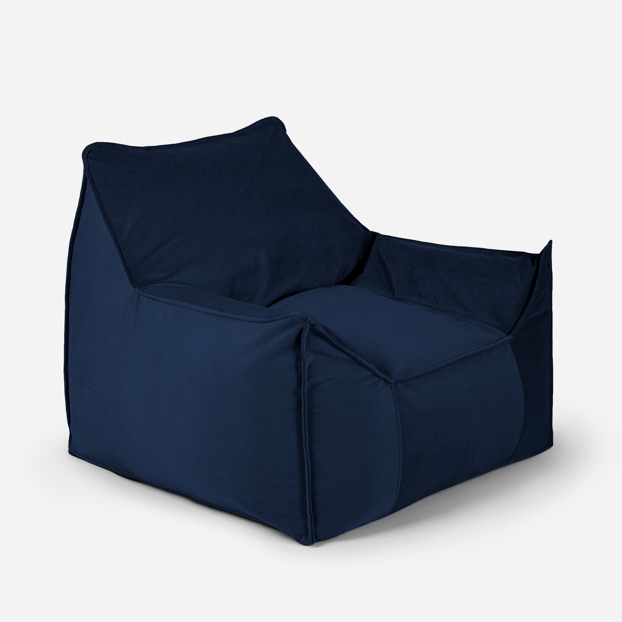 Light-toned Blue Lanny Uno luxury structured bean bag chair angled view.