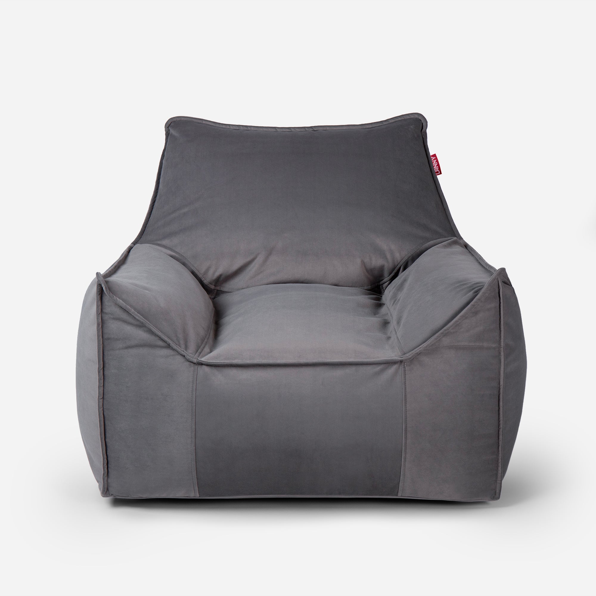 Gray Lanny Uno structured velvet bean bag chair front view for neutral interiors.