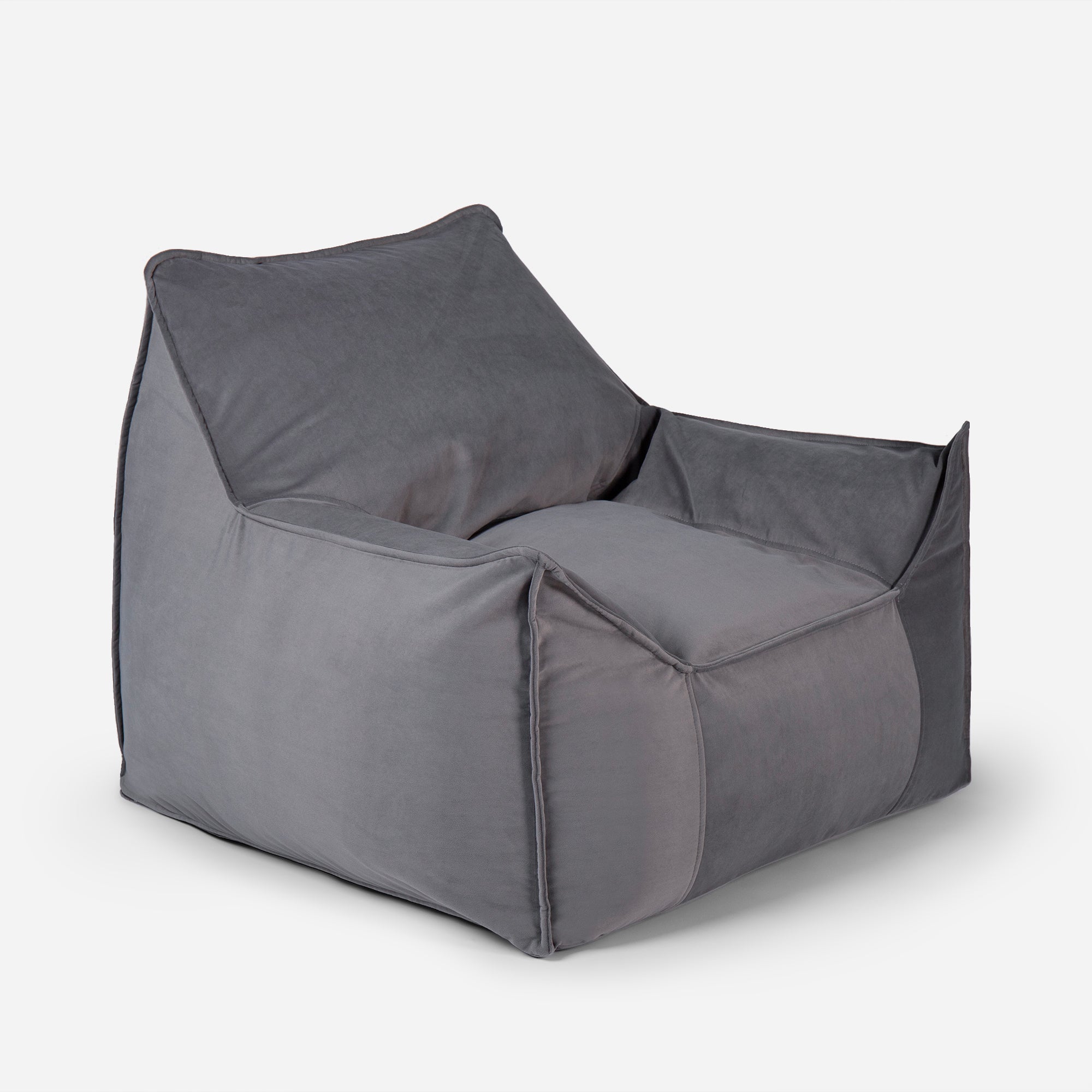 Light-toned Gray Lanny Uno luxury structured bean bag chair angled view.