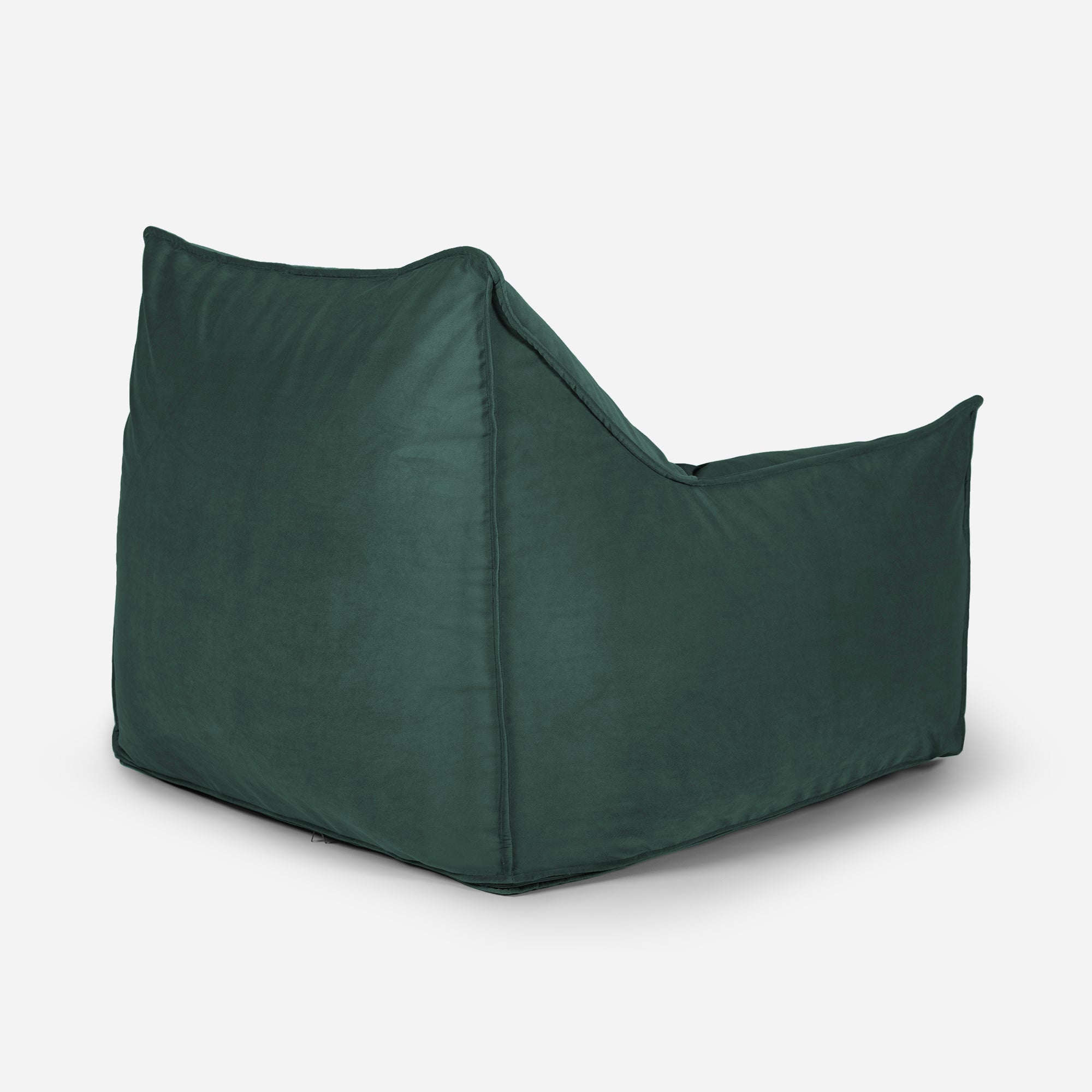 Back of Green velvet fabric and durable stitching detail on Lanny Uno structured bean bag.