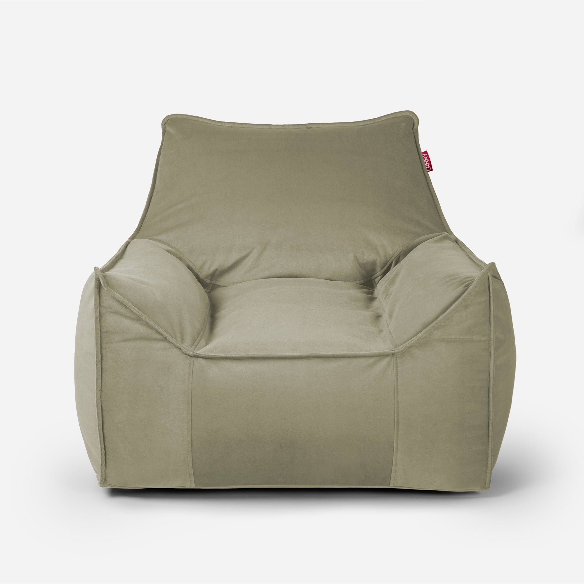 Khaki Lanny Uno structured velvet bean bag chair front view for neutral interiors.