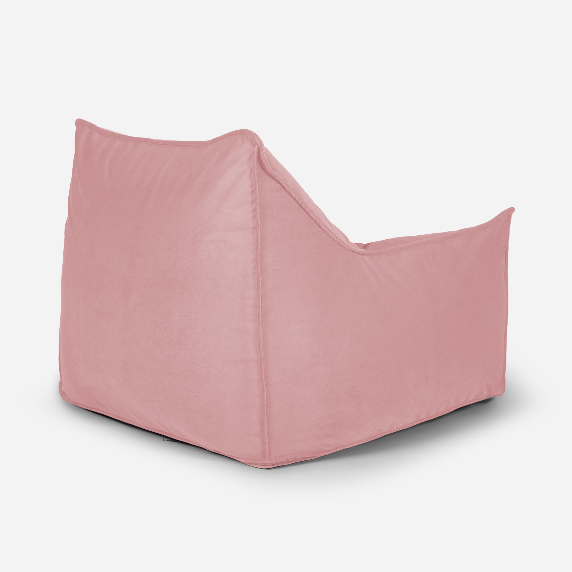 Back of Pink velvet fabric and durable stitching detail on Lanny Uno structured bean bag.