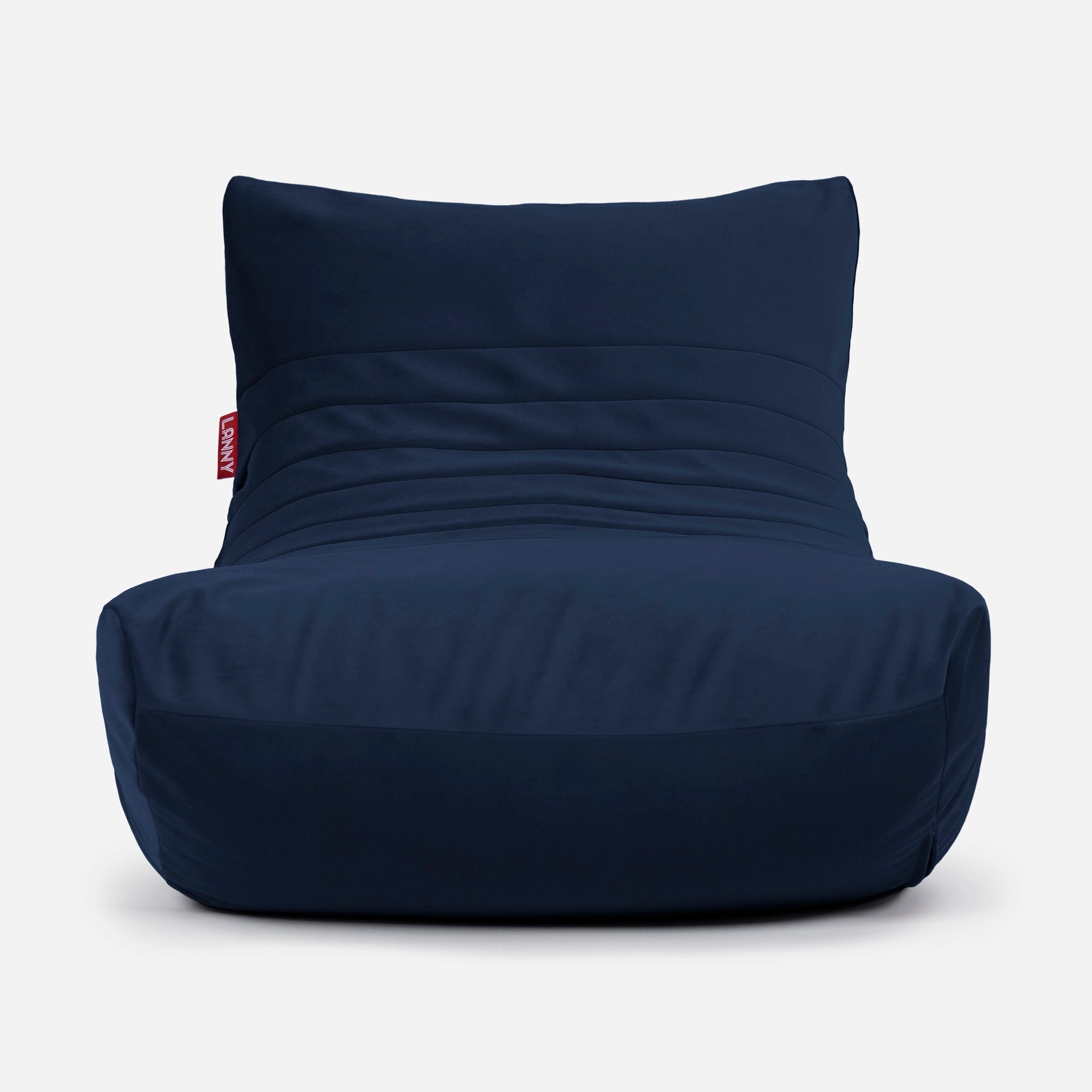 Lanny Navy blue bean bag chair with a visible brand label on a white background