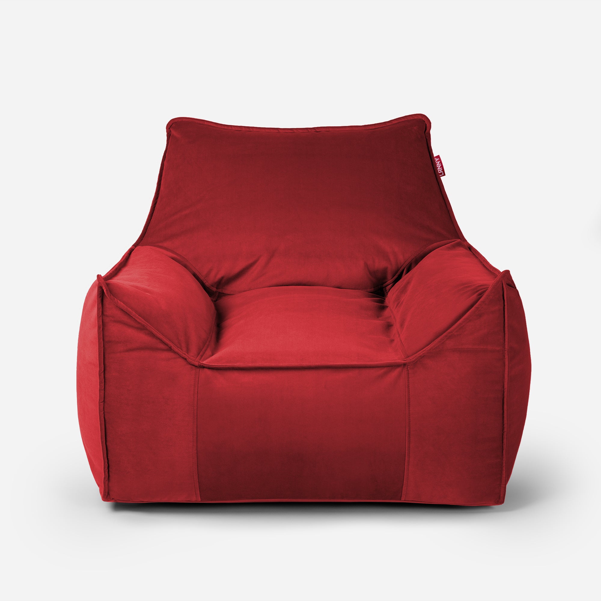 Ruby Red Lanny Uno structured velvet bean bag chair front view.