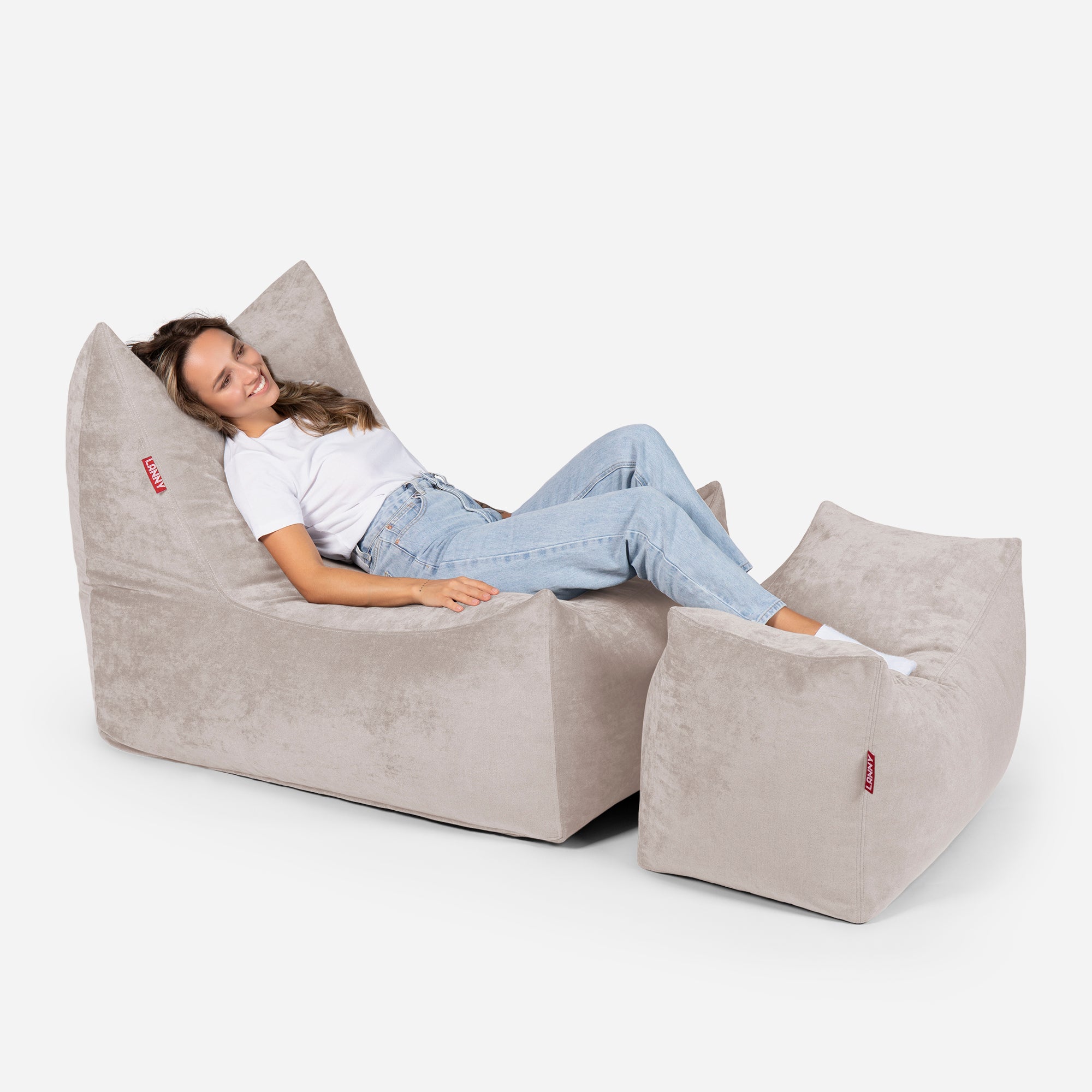 Quadro Aldo Beige Bean bag Chair & Footrest Set