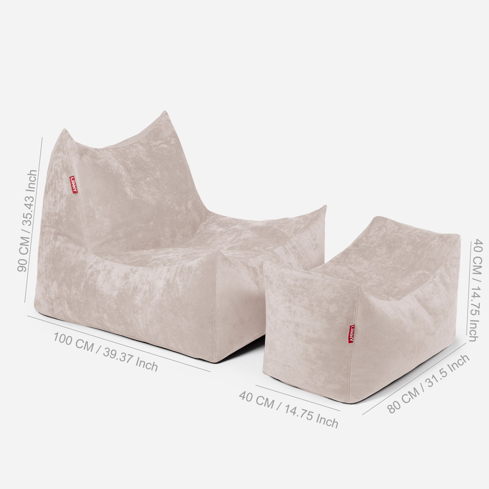 Quadro Aldo Beige Bean bag Chair & Footrest Set