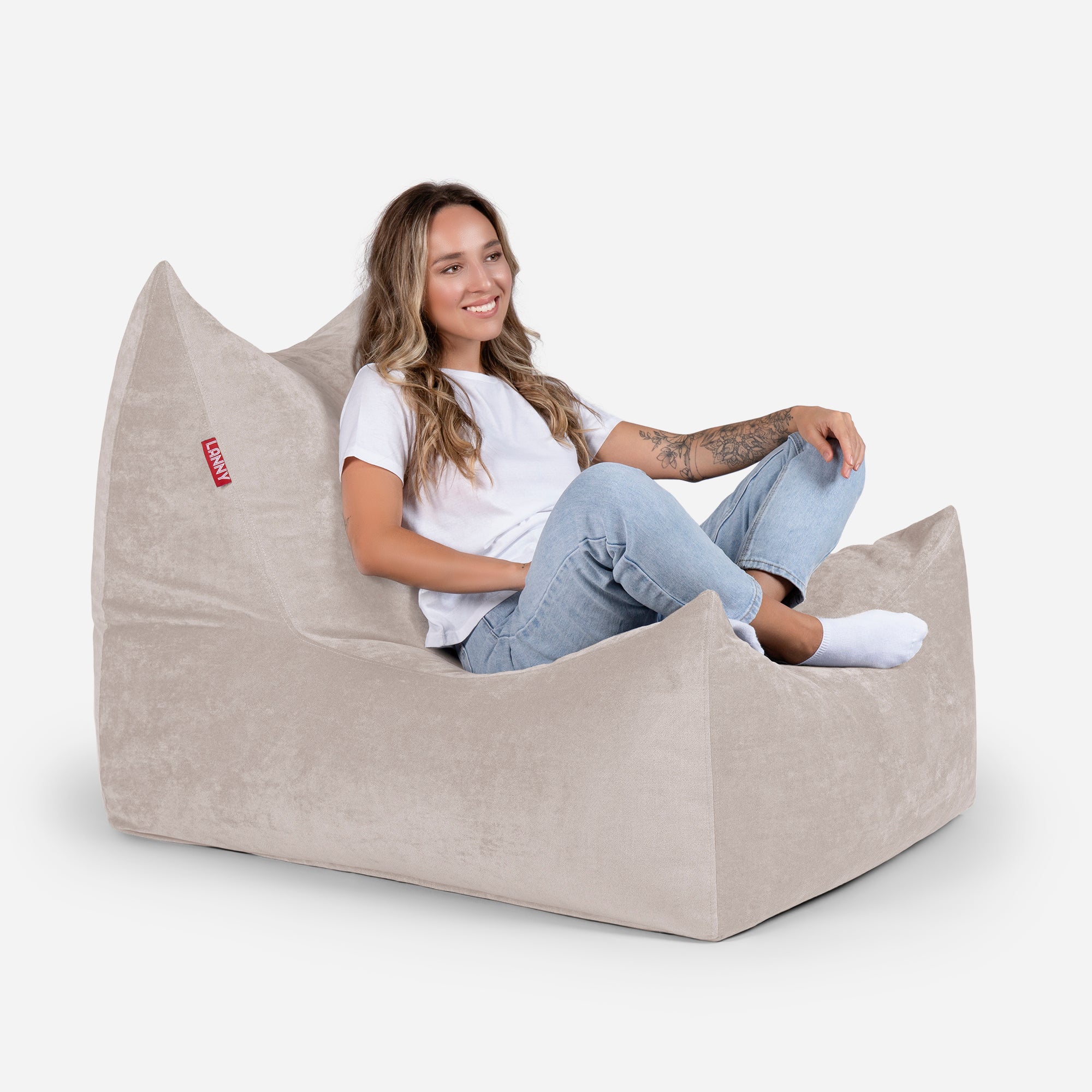 Quadro Aldo Beige Bean bag Chair & Footrest Set