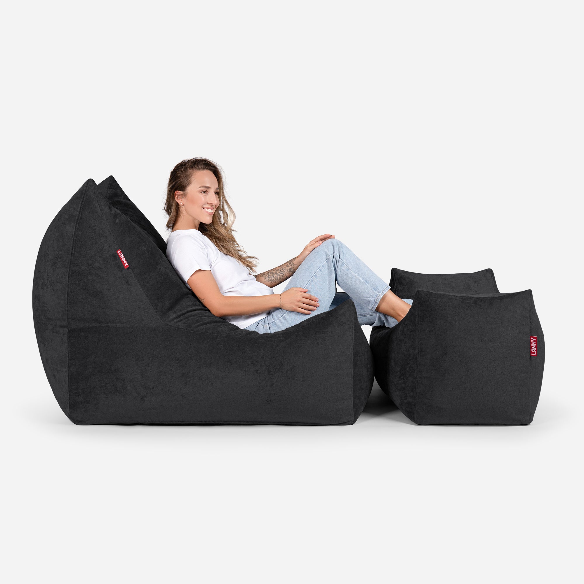 Quadro Aldo Black Bean bag Chair & Footrest Set