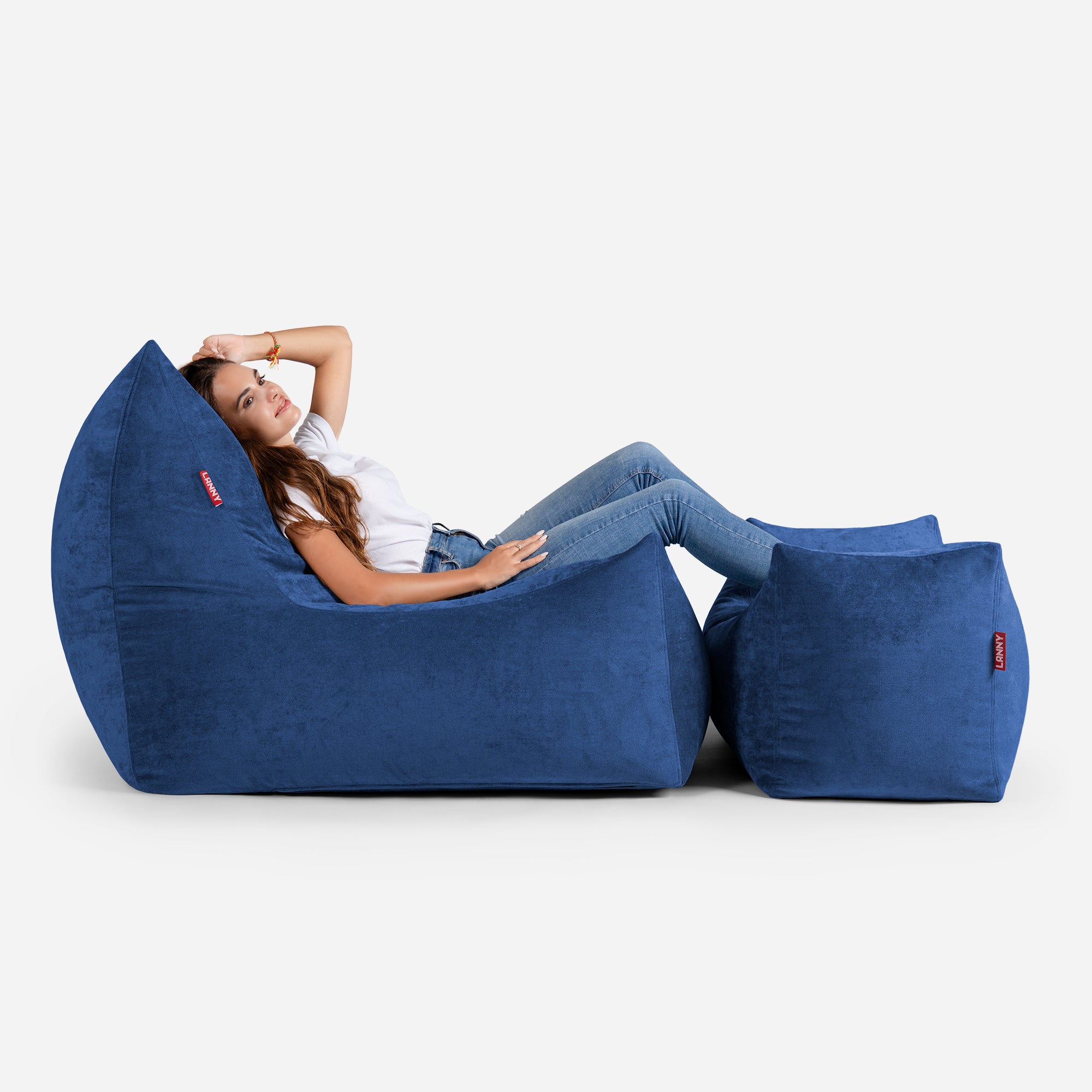 Quadro Aldo Blue Bean bag Chair & Footrest Set