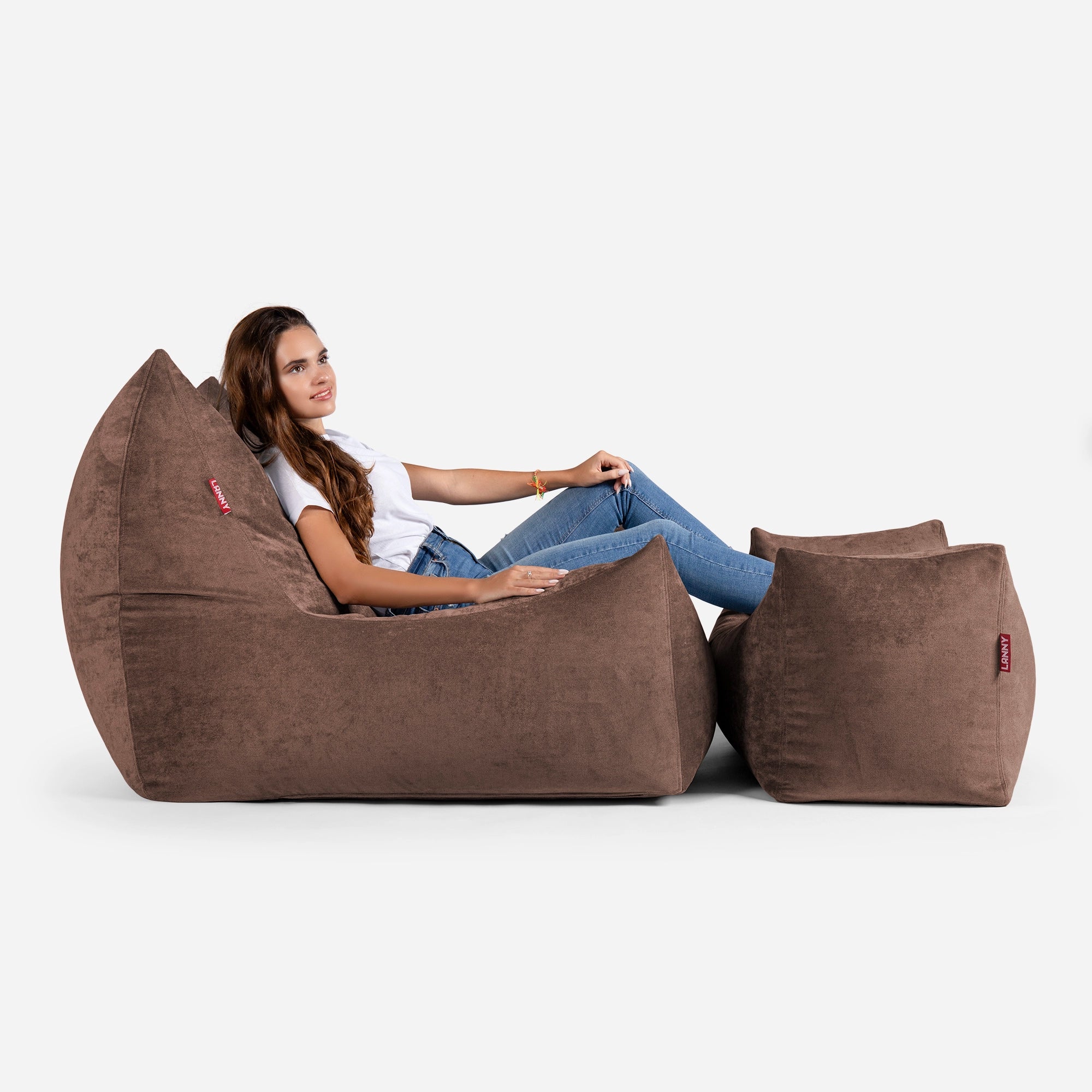 Quadro Aldo Brown Bean bag Chair & Footrest Set
