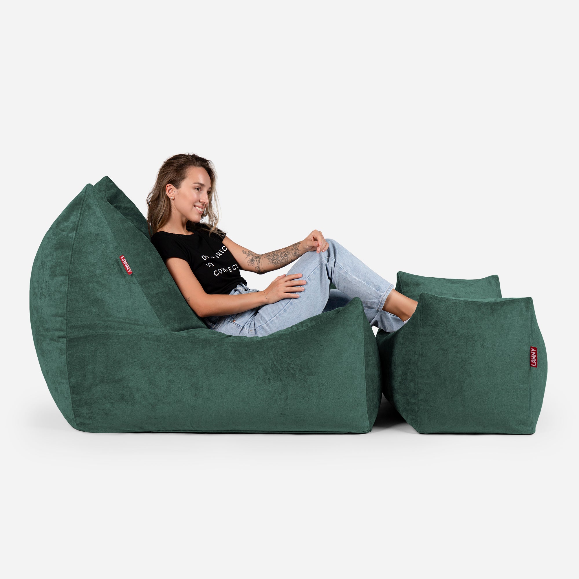 Quadro Aldo Green Bean bag Chair & Footrest Set