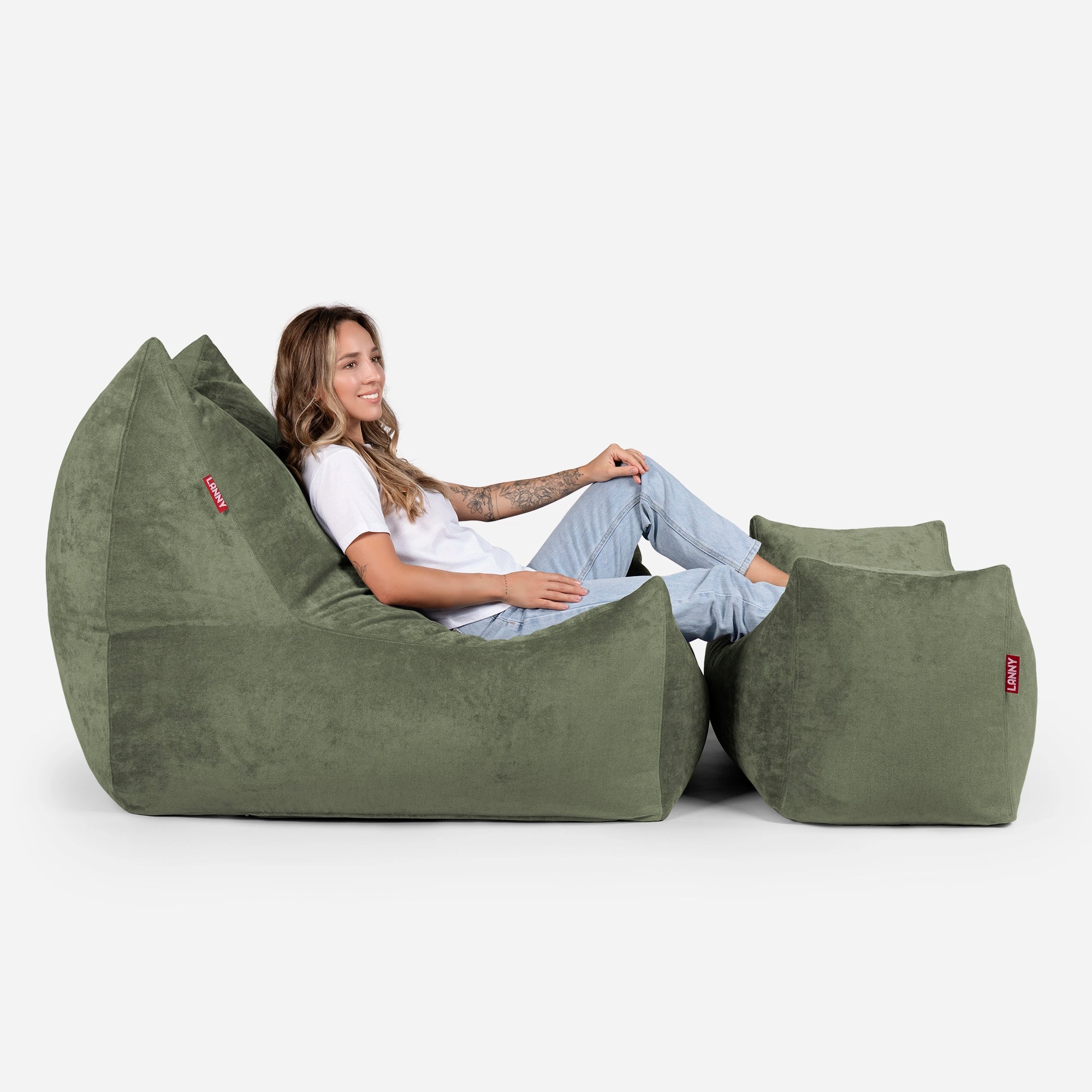 Quadro Aldo Khaki Bean bag Chair & Footrest Set