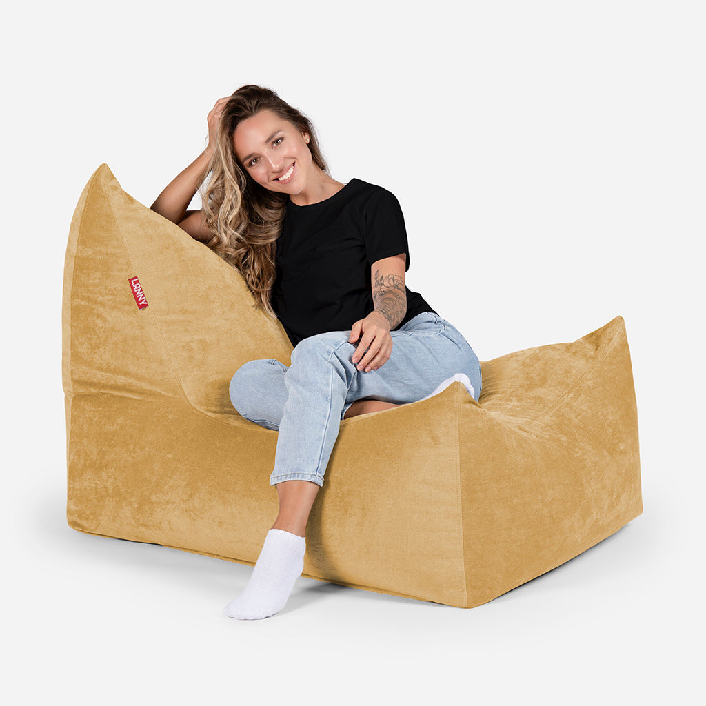 Lanny Chenille Quadro Bean bag Chair & Footrest Set - Mustard