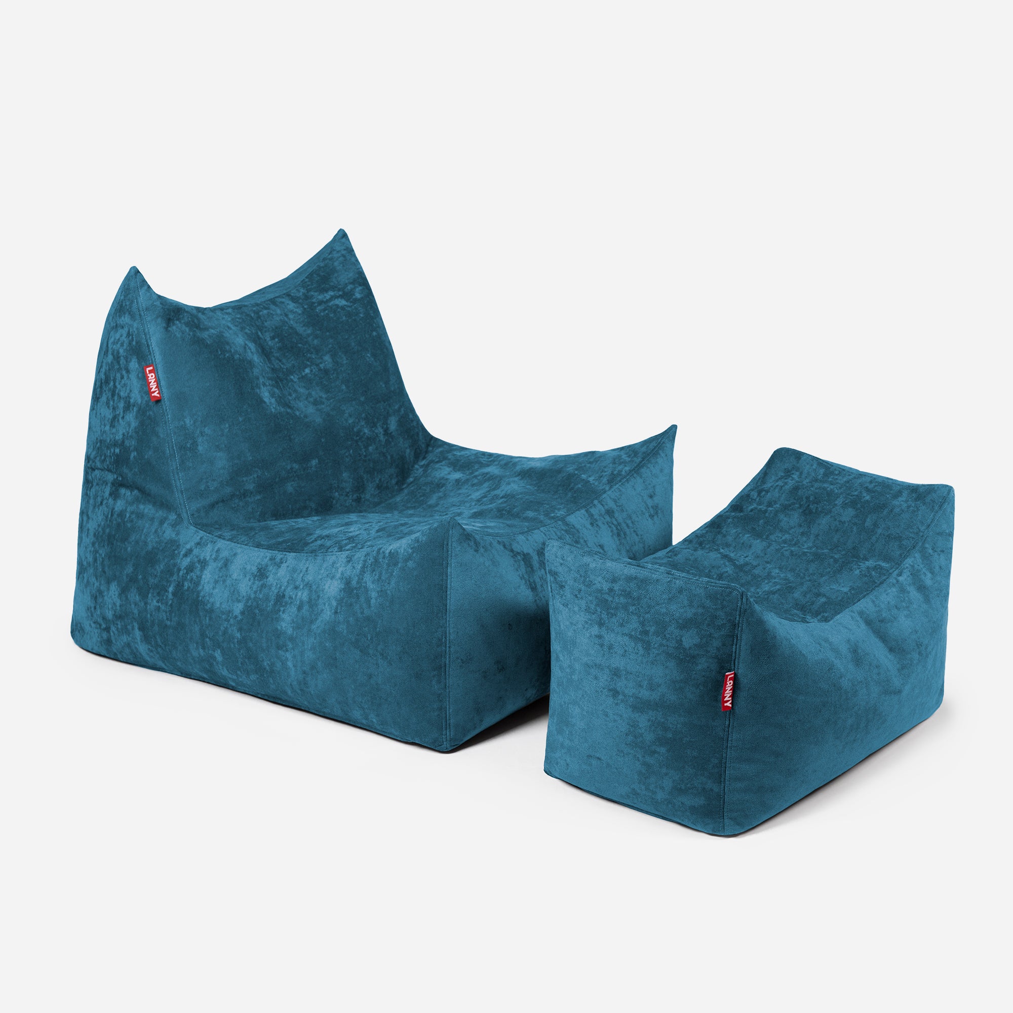 Lanny Chenille Quadro Bean bag Chair & Footrest Set - Aqua