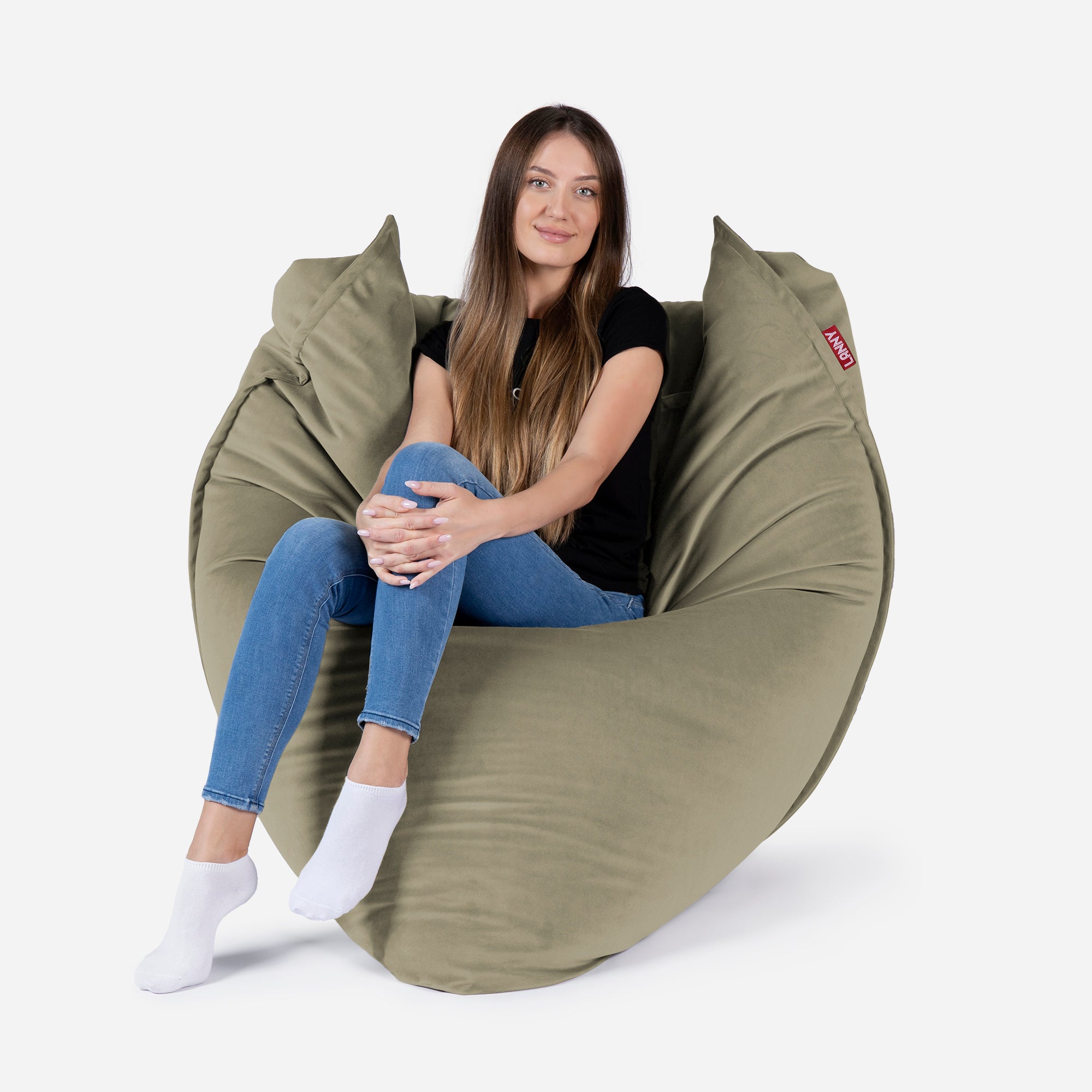 Sloppy Large Velvet Khaki Bean bag