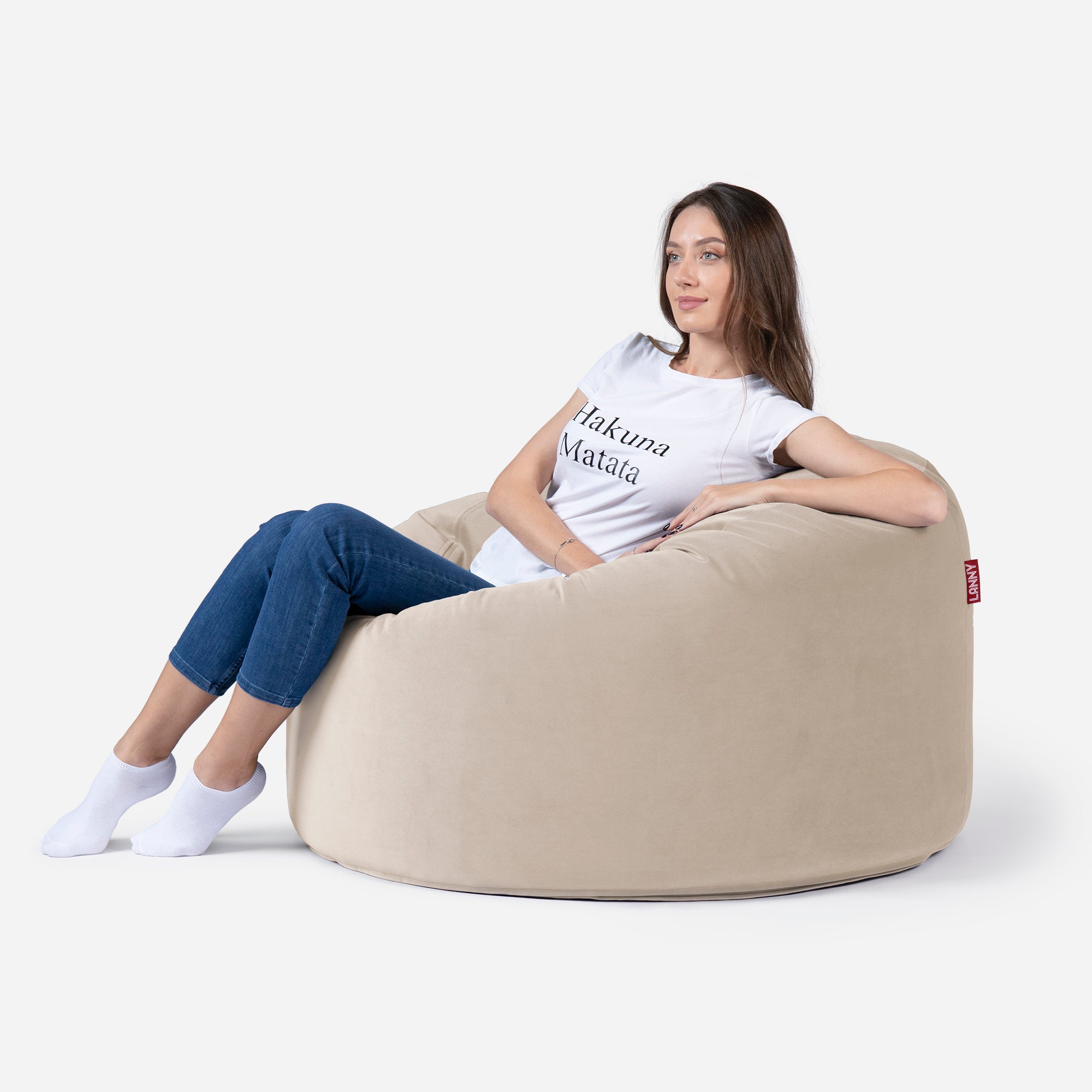 Original Medium Velvet Beige Bean Bag