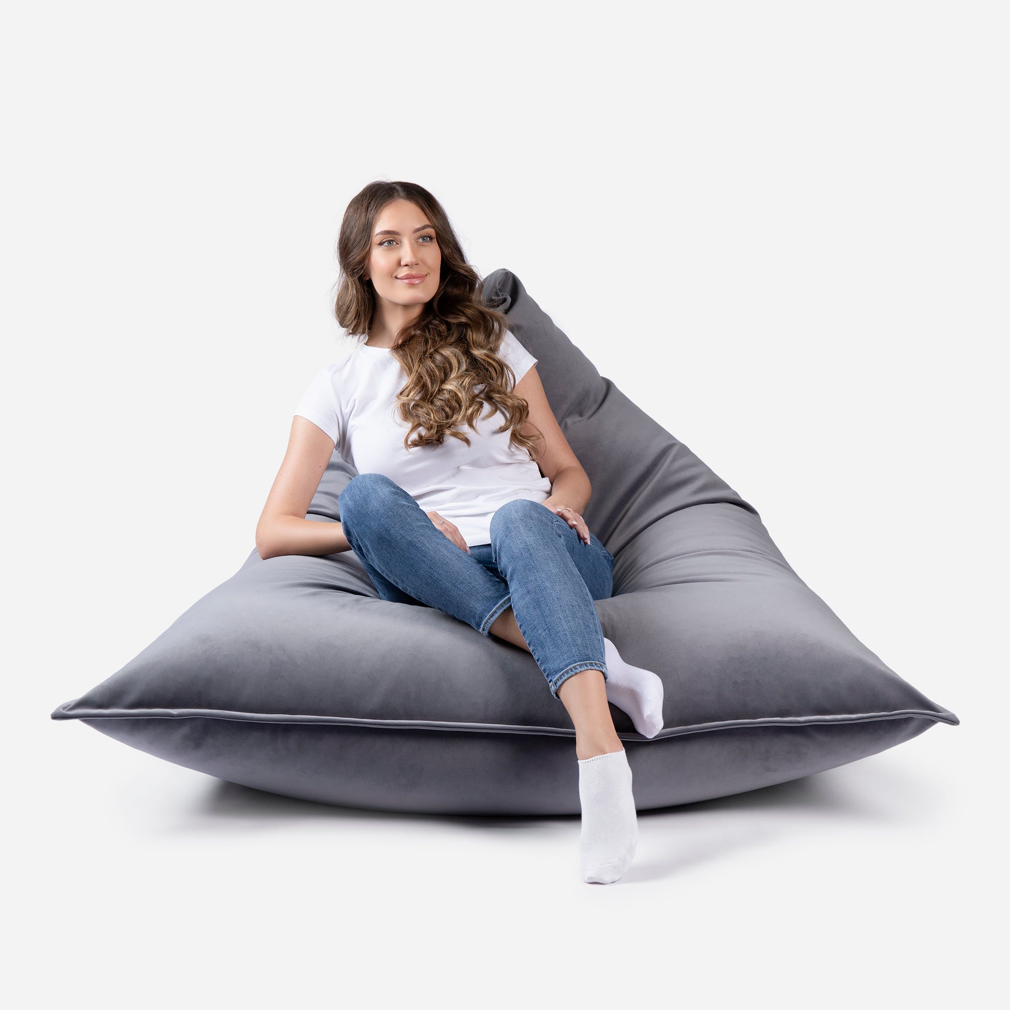 Sloppy Large Velvet Gray Bean bag