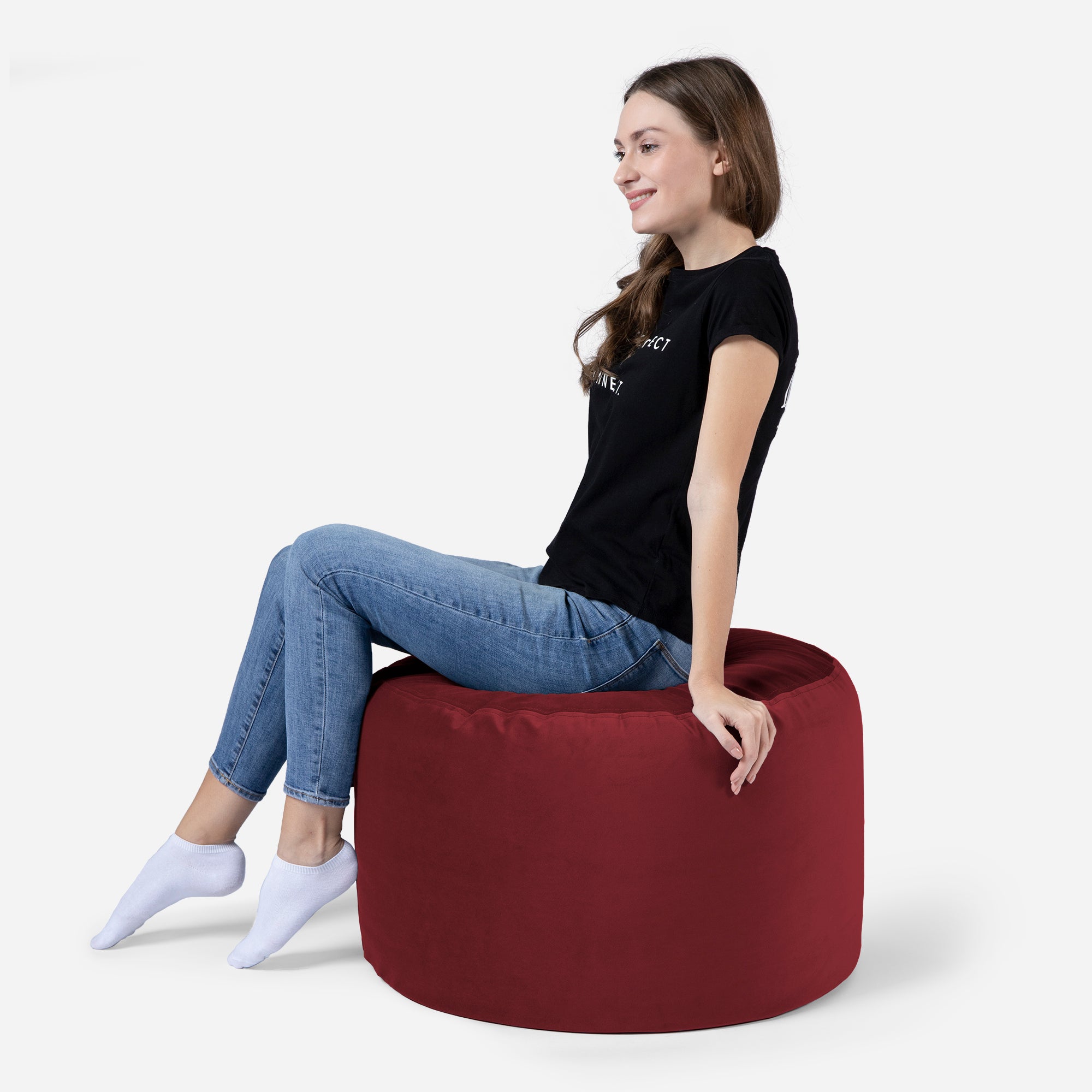 Medium Velvet Red Pouf