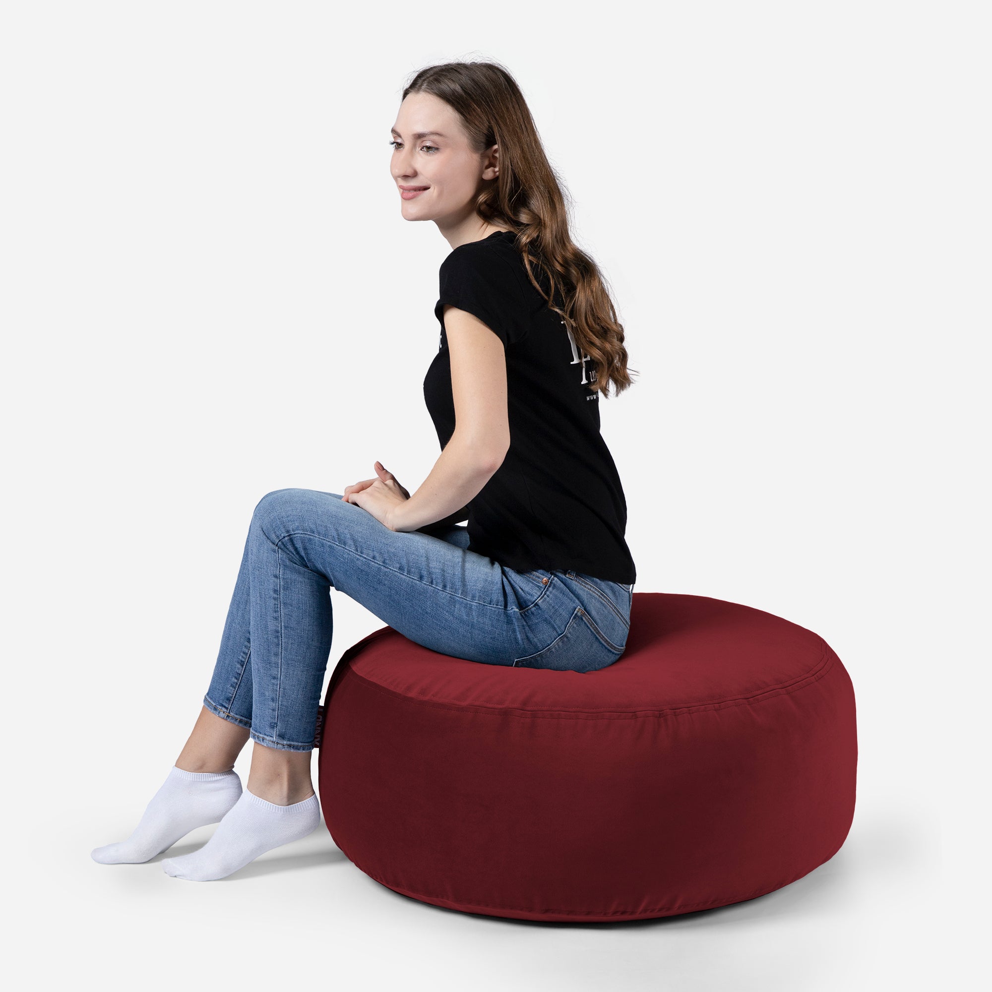 Short Velvet Red Pouf