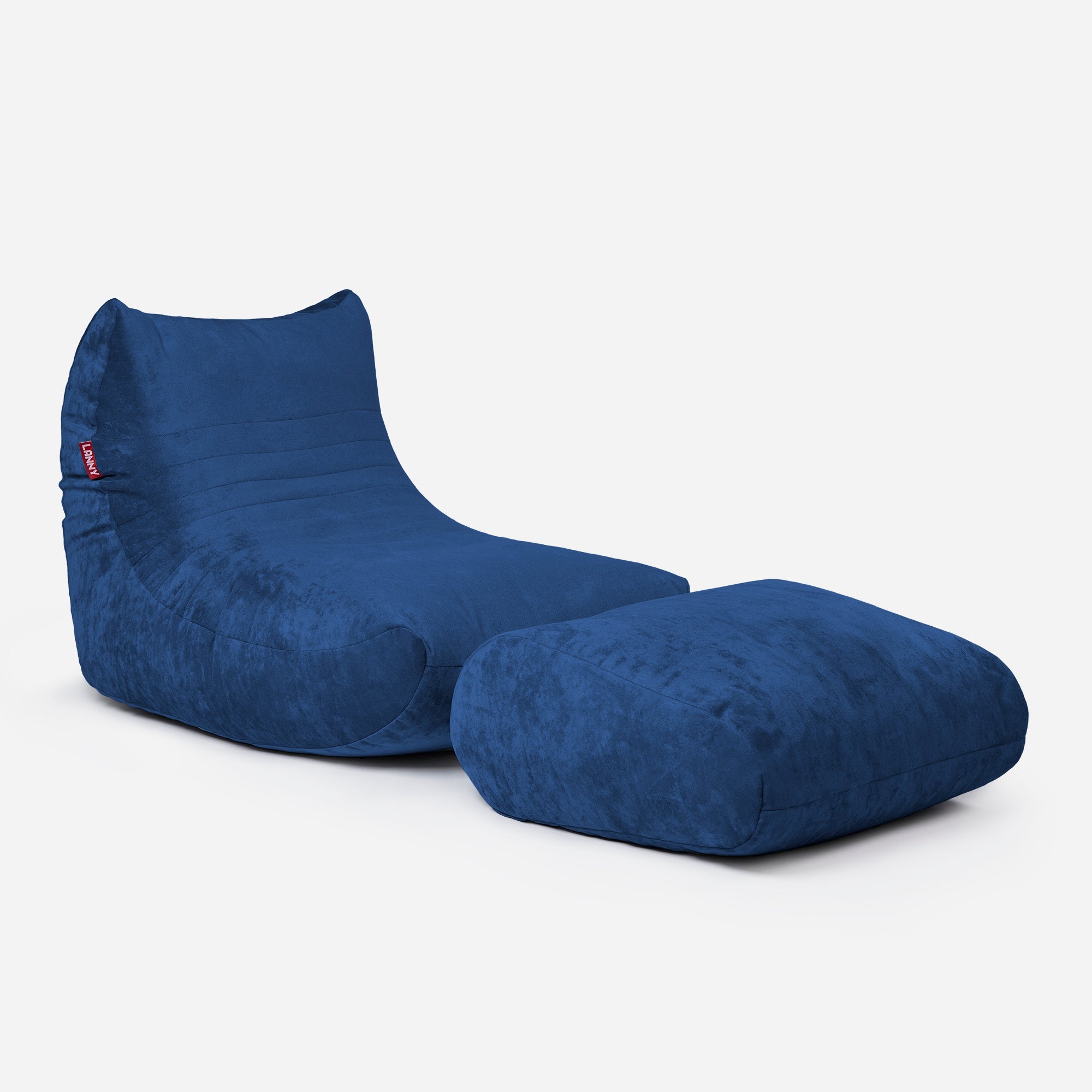 Curvy Aldo Blue Bean Bag Chair & Footrest Set - Lanny Beanbag - Bean Bag Chairs