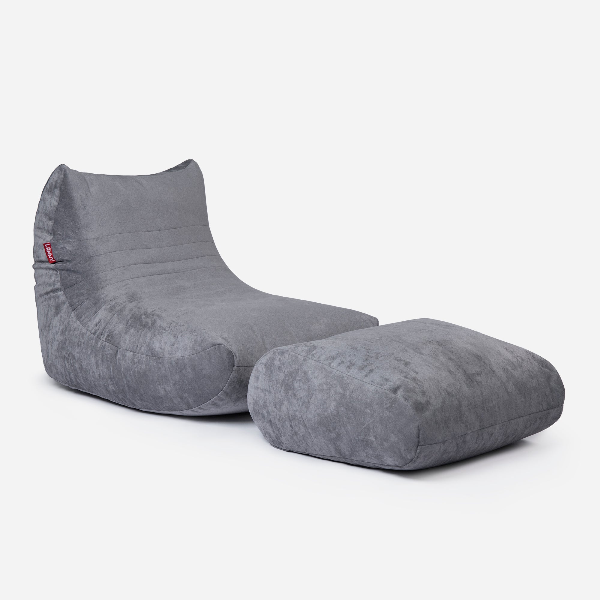 Curvy Aldo Gray Bean Bag Chair & Footrest Set - Lanny Beanbag - Bean Bag Chairs