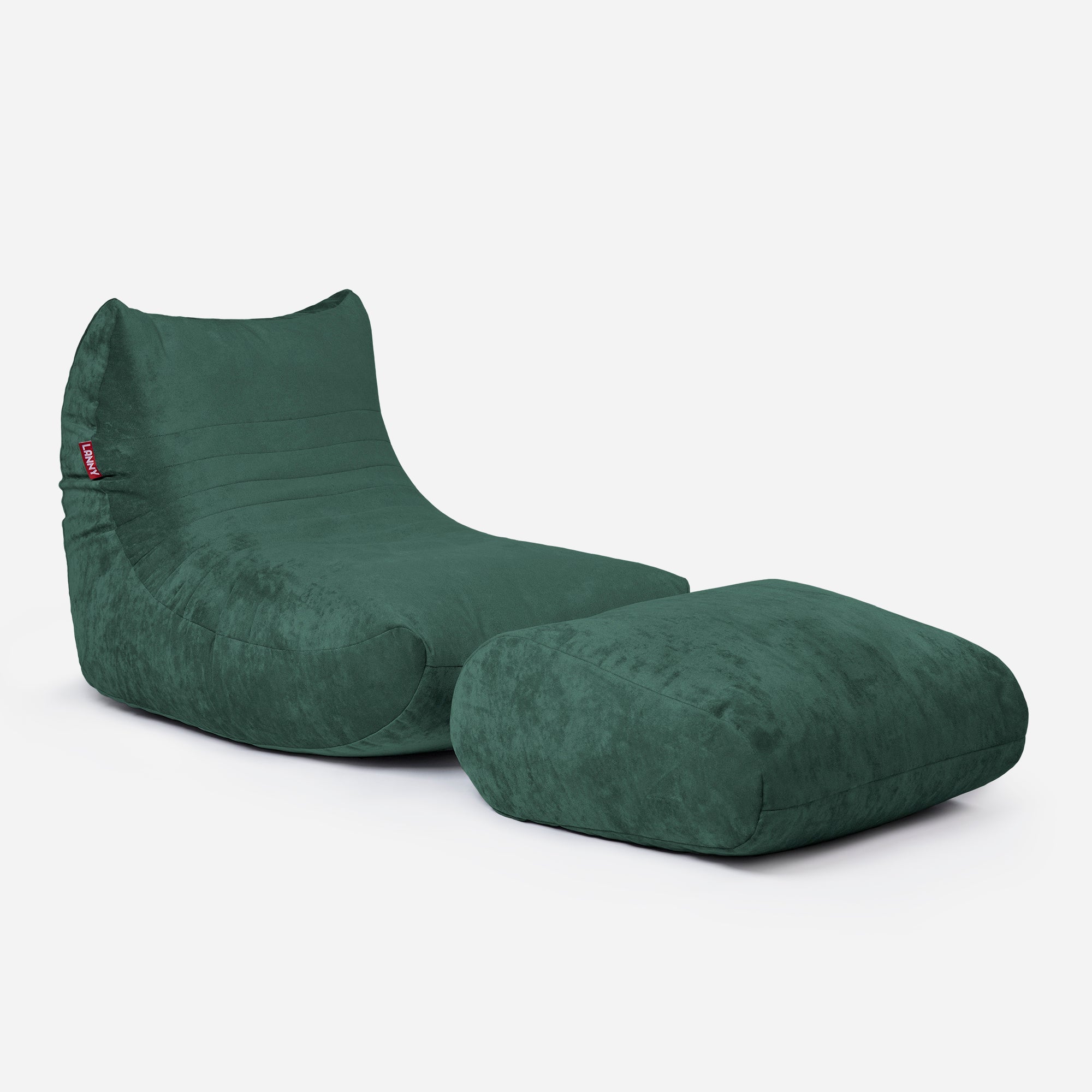 Curvy Aldo Green Bean Bag Chair & Footrest Set - Lanny Beanbag - Bean Bag Chairs