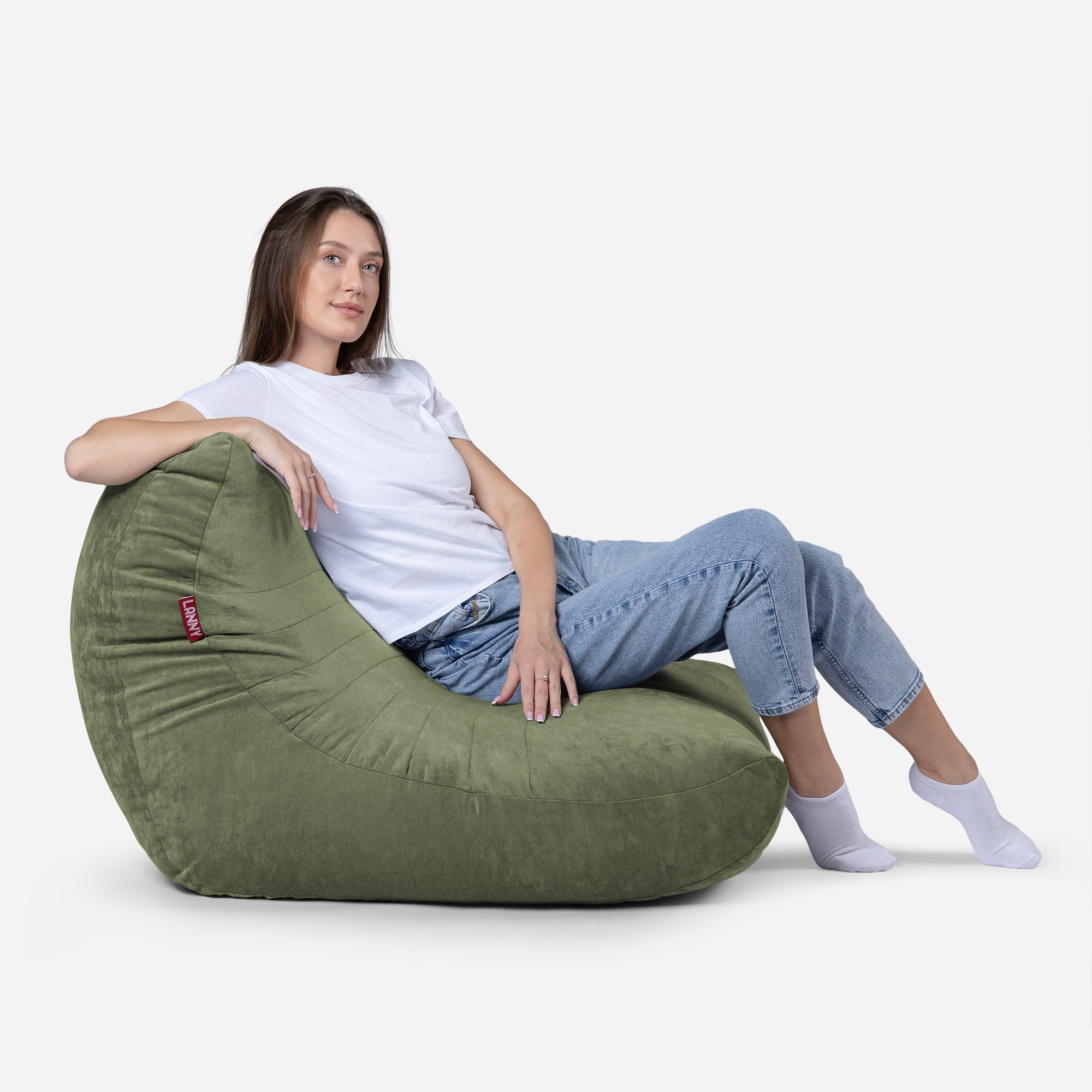 Curvy Aldo Khaki Bean Bag Chair & Footrest Set - Lanny Beanbag - Bean Bag Chairs