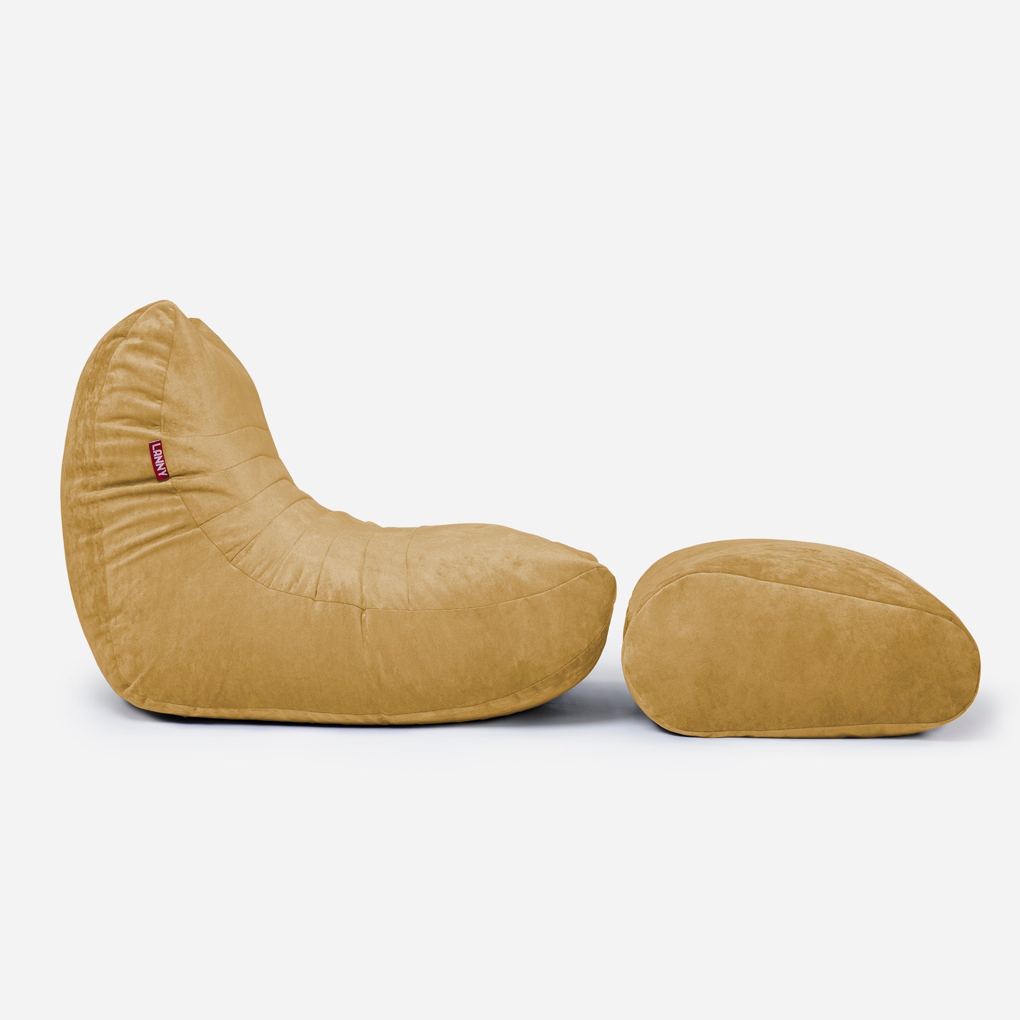 Curvy Aldo Mustard Bean Bag Chair & Footrest Set - Lanny Beanbag - Bean Bag Chairs