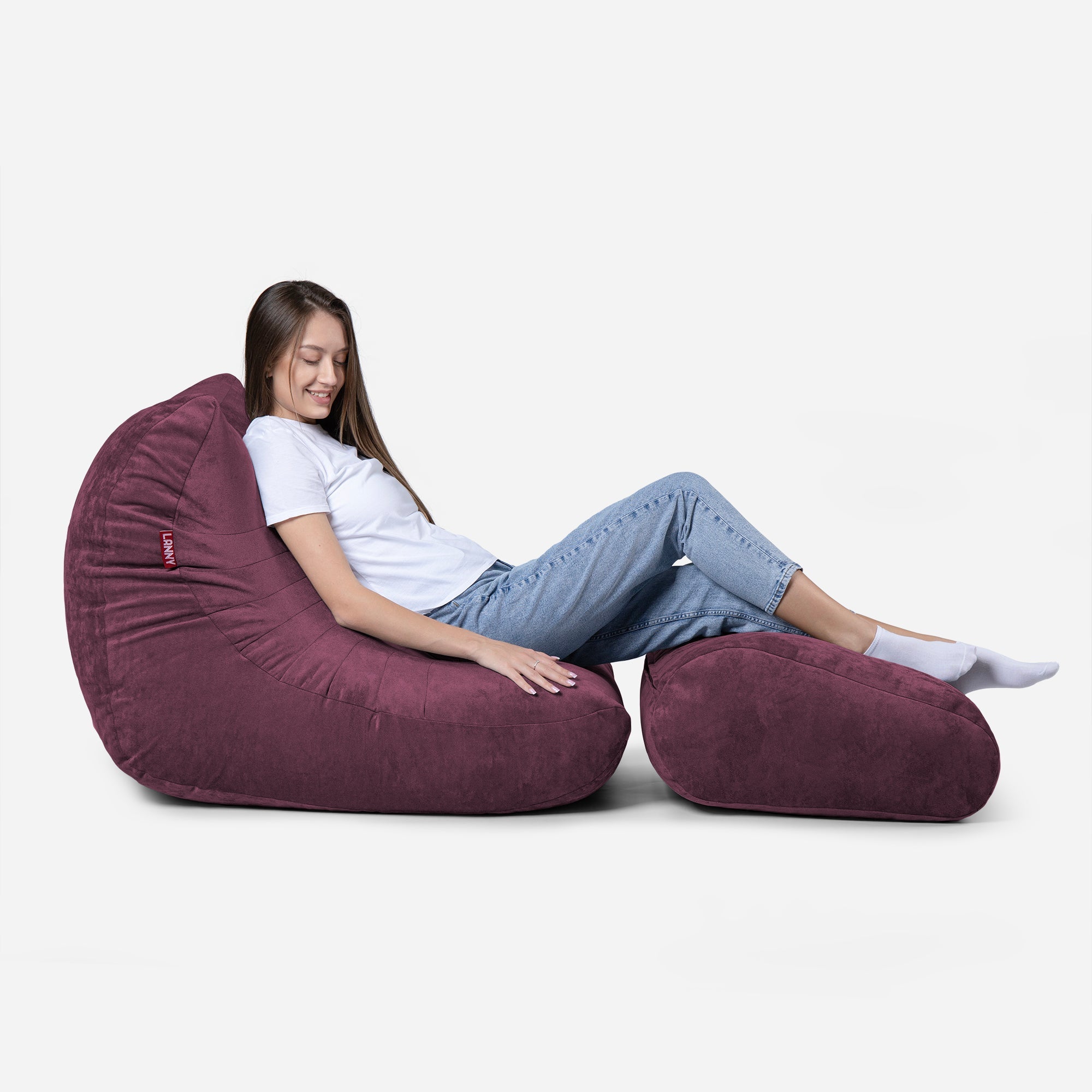 Curvy Aldo Purple Bean Bag Chair & Footrest Set - Lanny Beanbag - Bean Bag Chairs