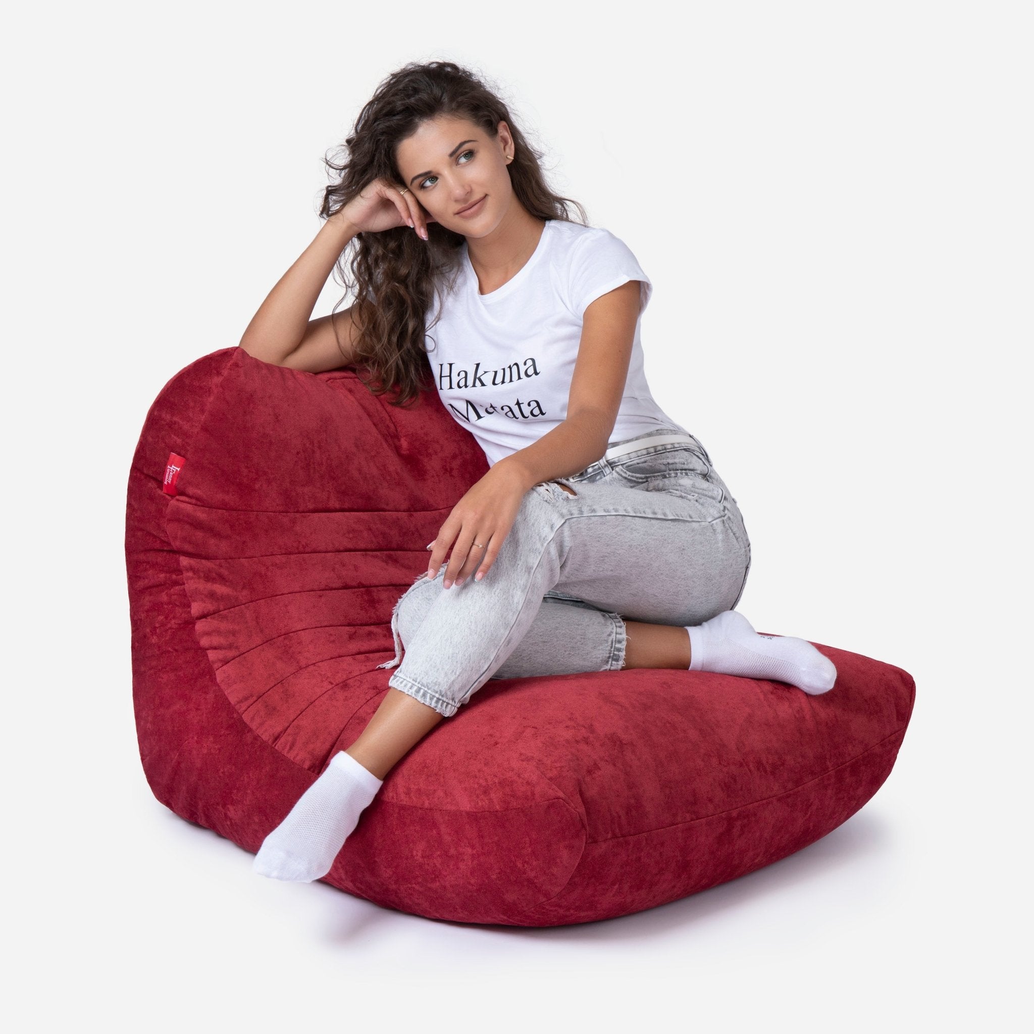 Curvy Aldo Red Bean Bag Chair & Footrest Set - Lanny Beanbag - Bean Bag Chairs