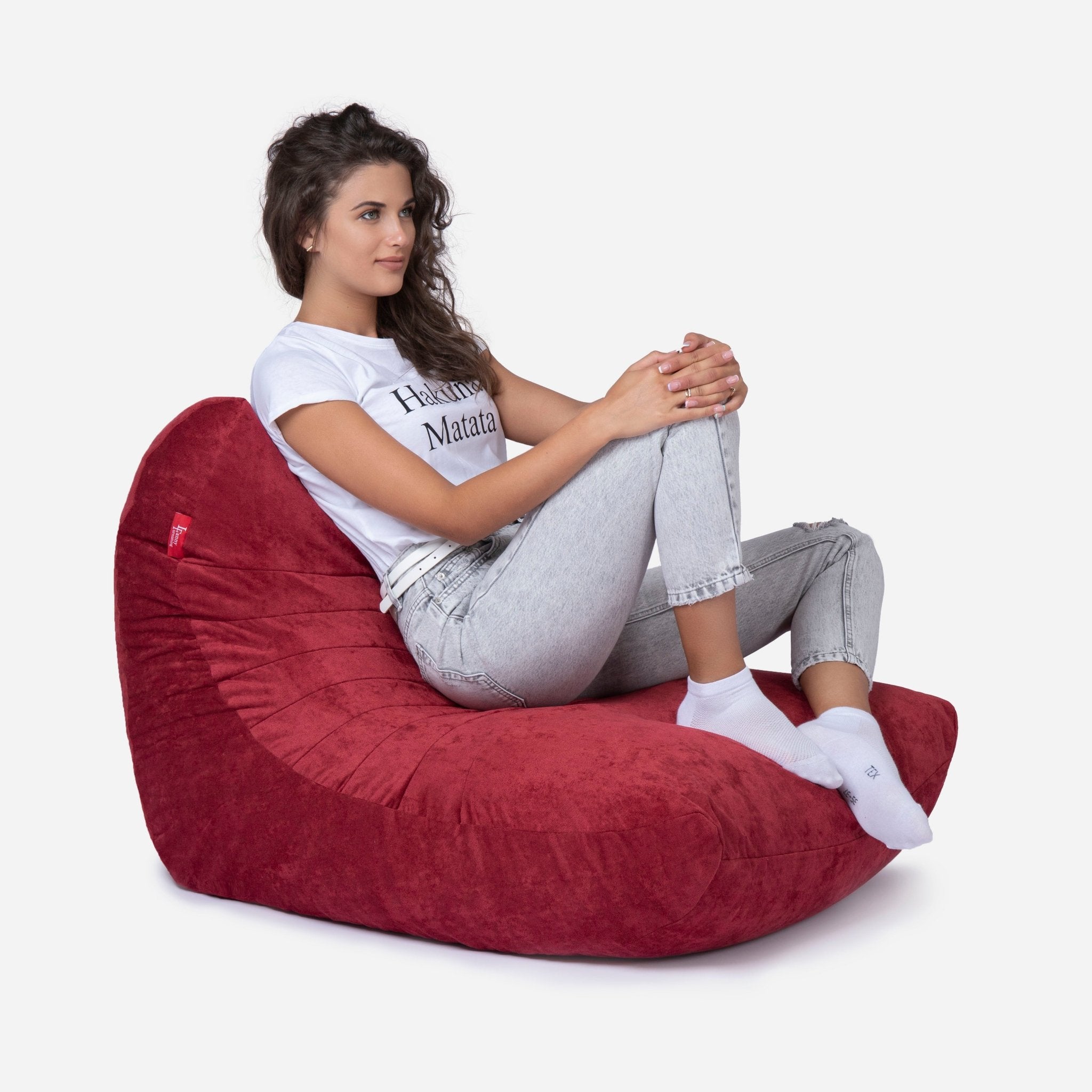 Curvy Aldo Red Bean Bag Chair & Footrest Set - Lanny Beanbag - Bean Bag Chairs