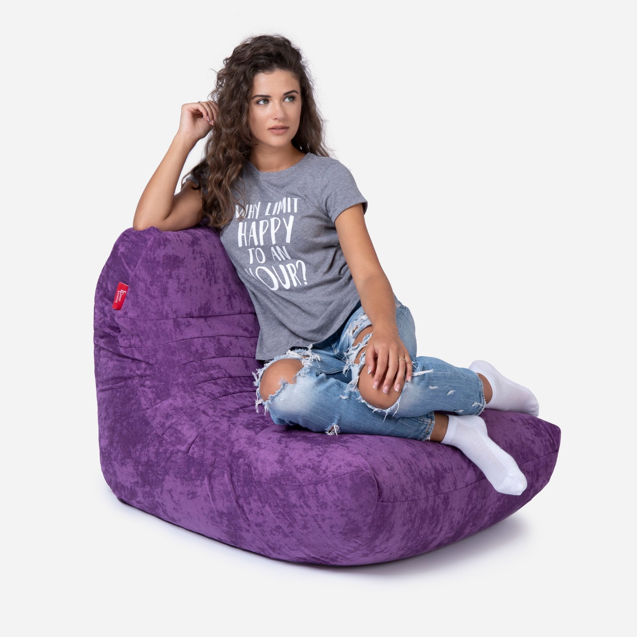 Curvy Aldo Violet Bean Bag Chair & Footrest Set - Lanny Beanbag - Bean Bag Chairs