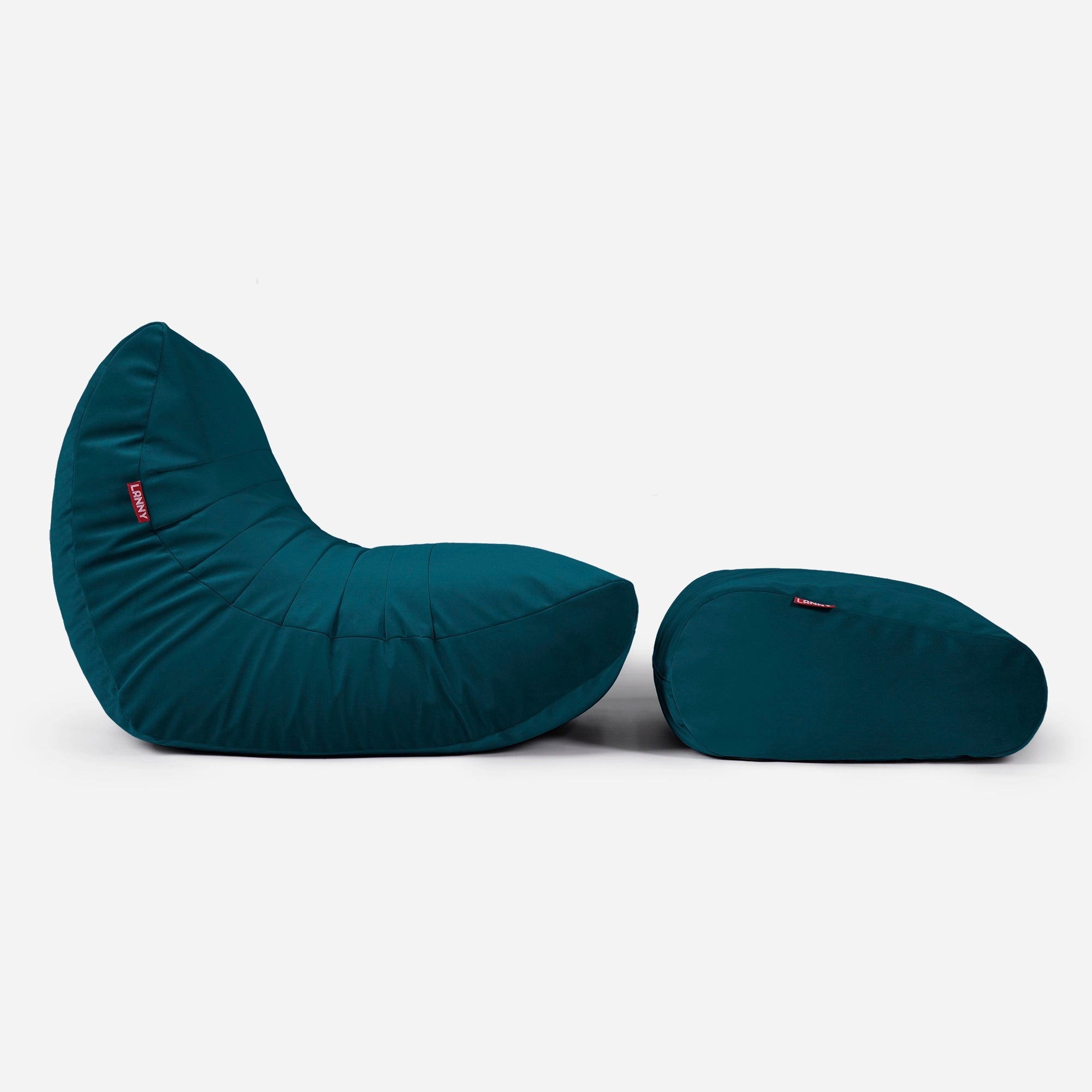 Curvy Velvet Aqua Bean bag Chair & Footrest Set - Lanny Beanbag - Bean Bag Chairs